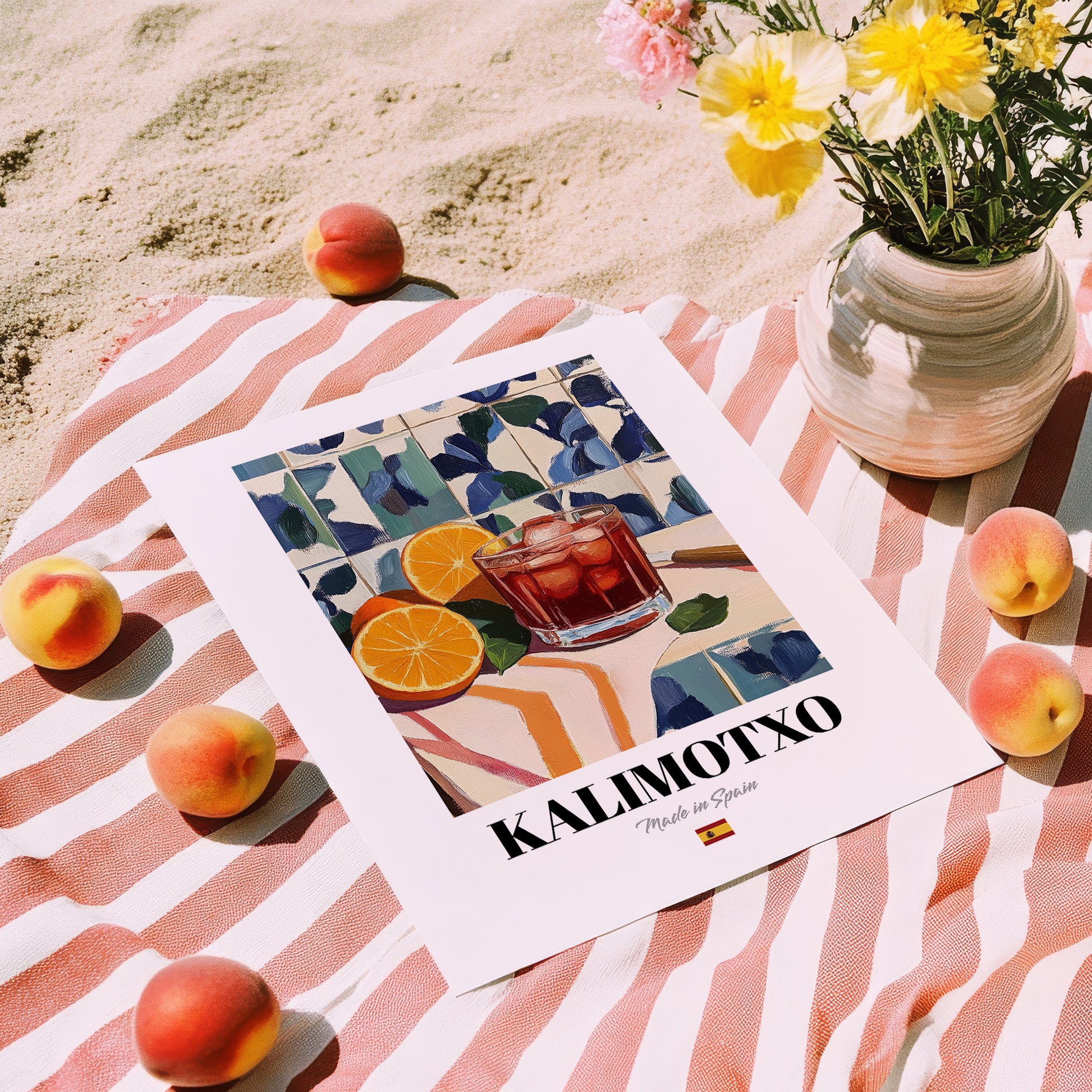 Kalimotxo – Spanish Cocktail Drink, Jazz Bar Wall Art, unframed on coastal sand