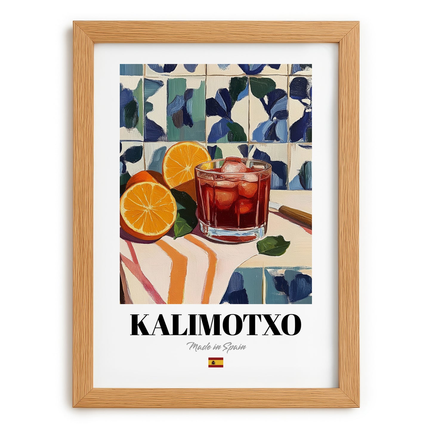 Kalimotxo – Spanish Cocktail Drink, Jazz Bar Wall Art, set in oak frame