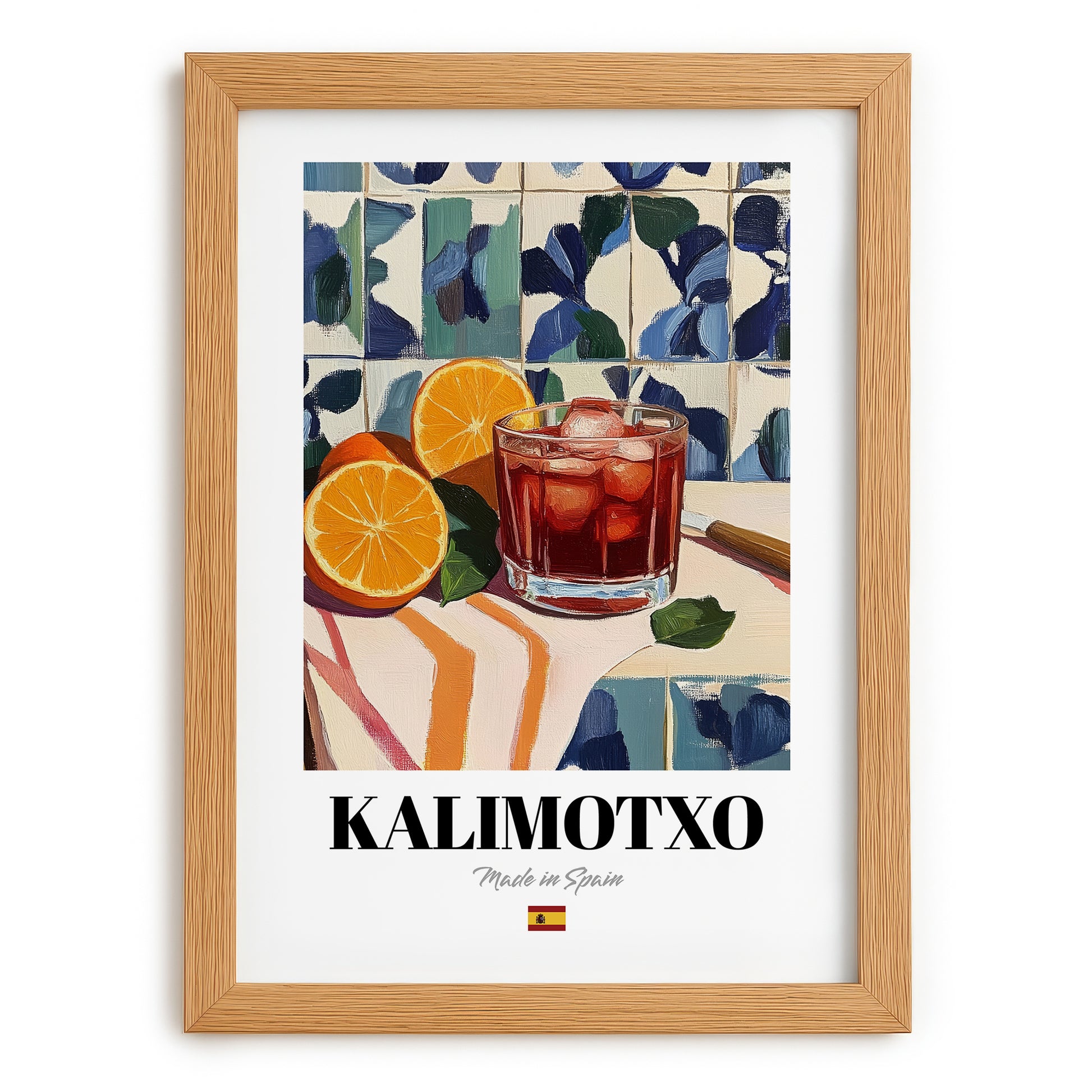 Kalimotxo – Spanish Cocktail Drink, Jazz Bar Wall Art, set in oak frame
