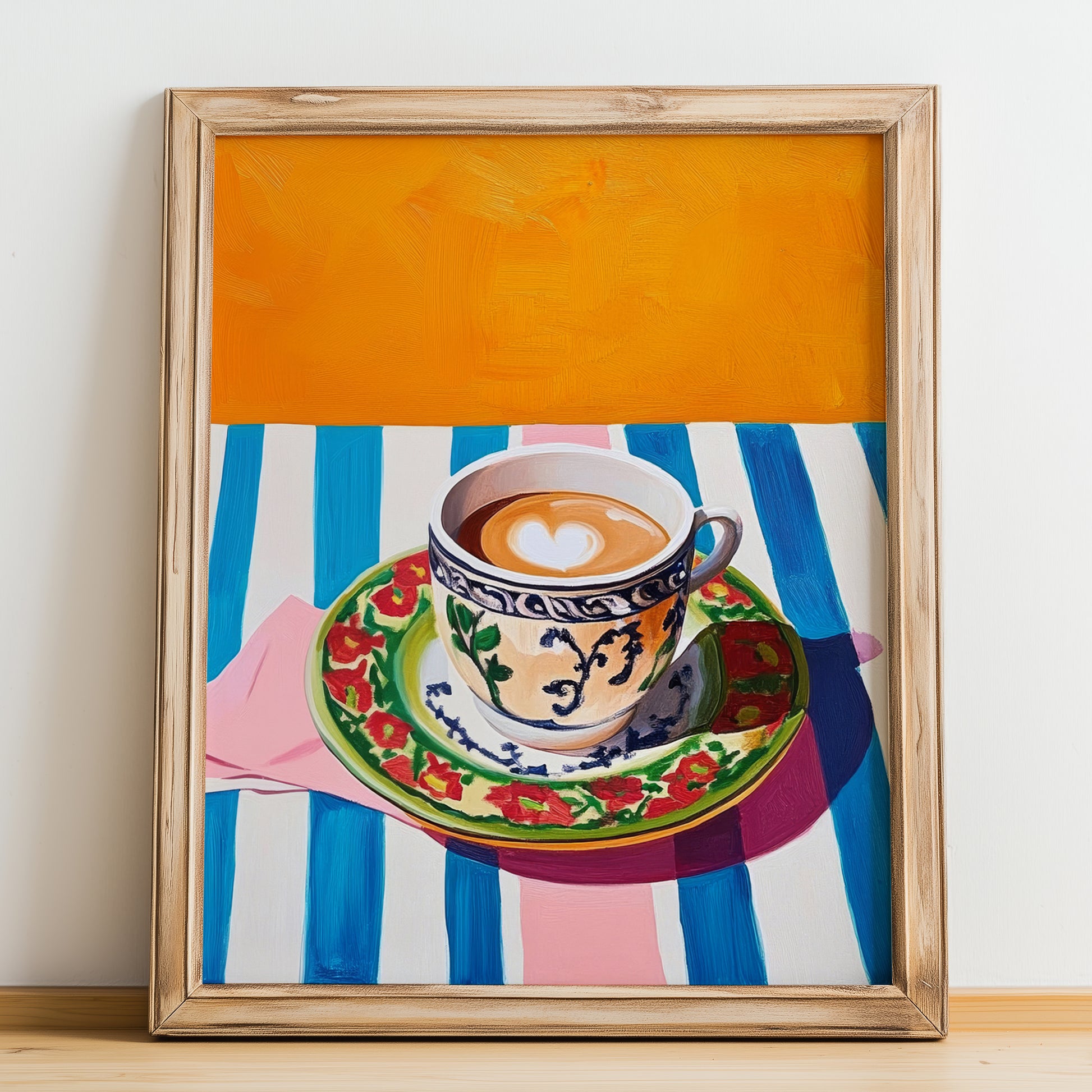 Café au Lait – French Coffee, Café Wall Art, no-text version framed in wood