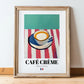 Café Crème – French Coffee, Konditorei Poster, in wooden frame leaning on the floor