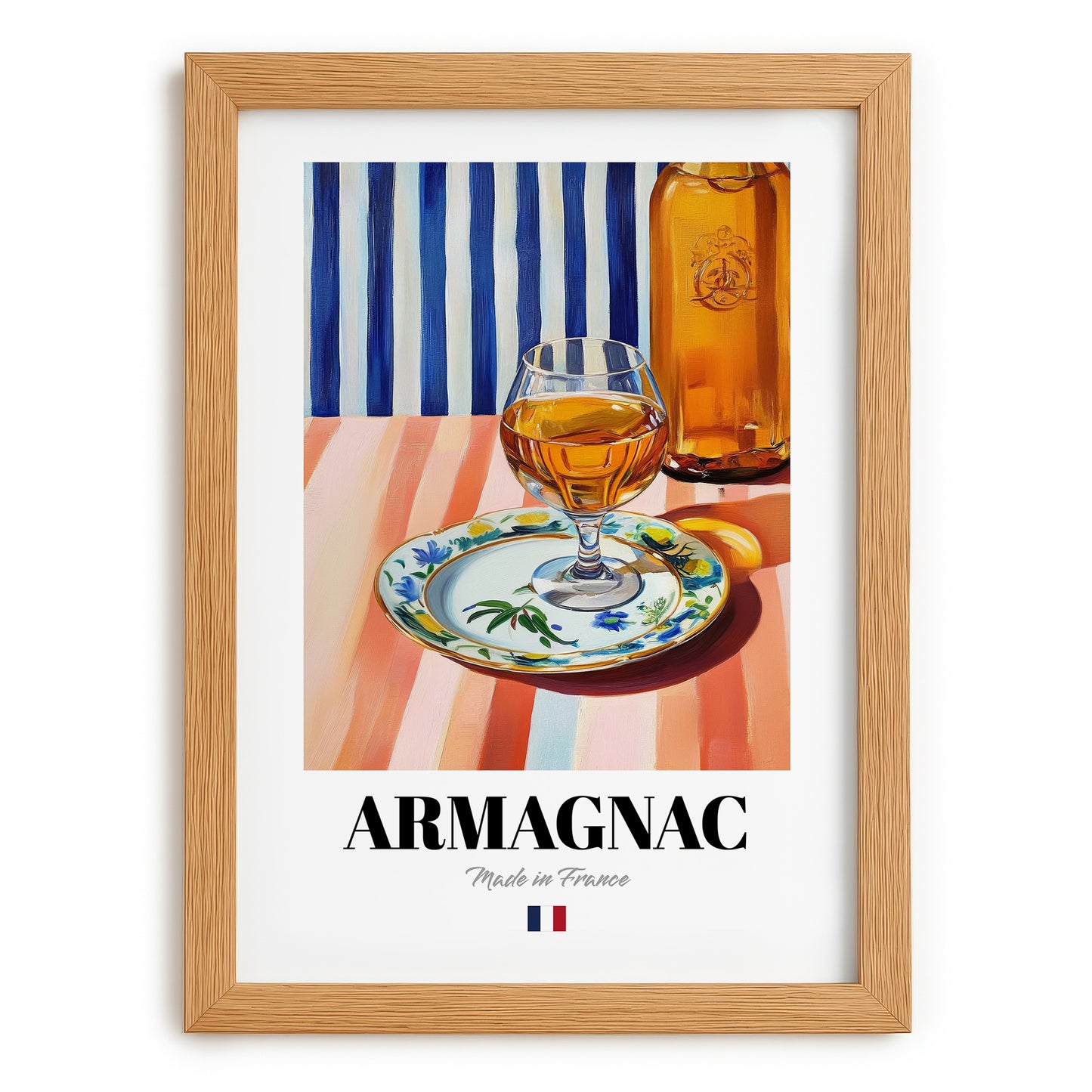 Armagnac – French Spirit Drink, Cocktail Lounge Wall Art, set in oak frame