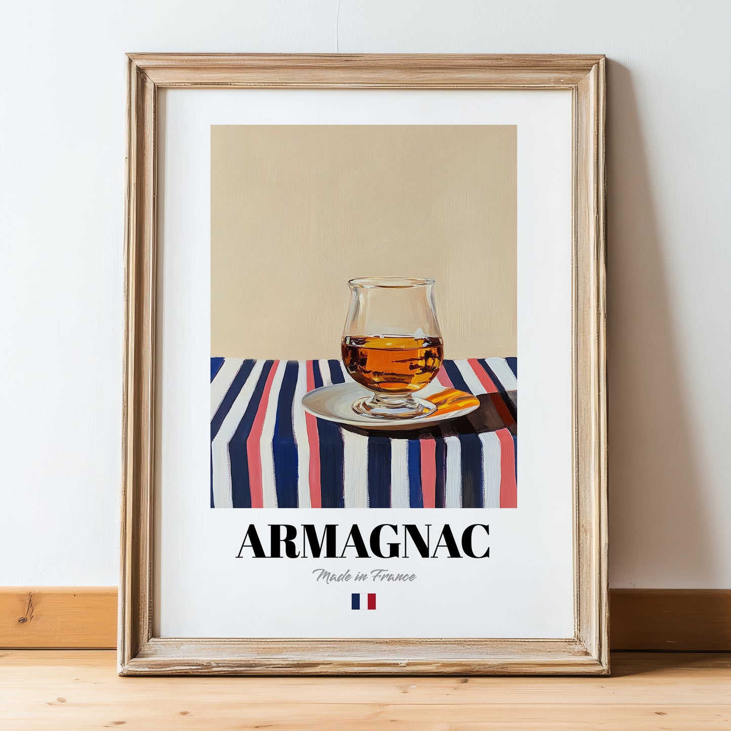 Armagnac – French Spirit Drink, Hotel Lobby Poster, in wooden frame leaning on the floor