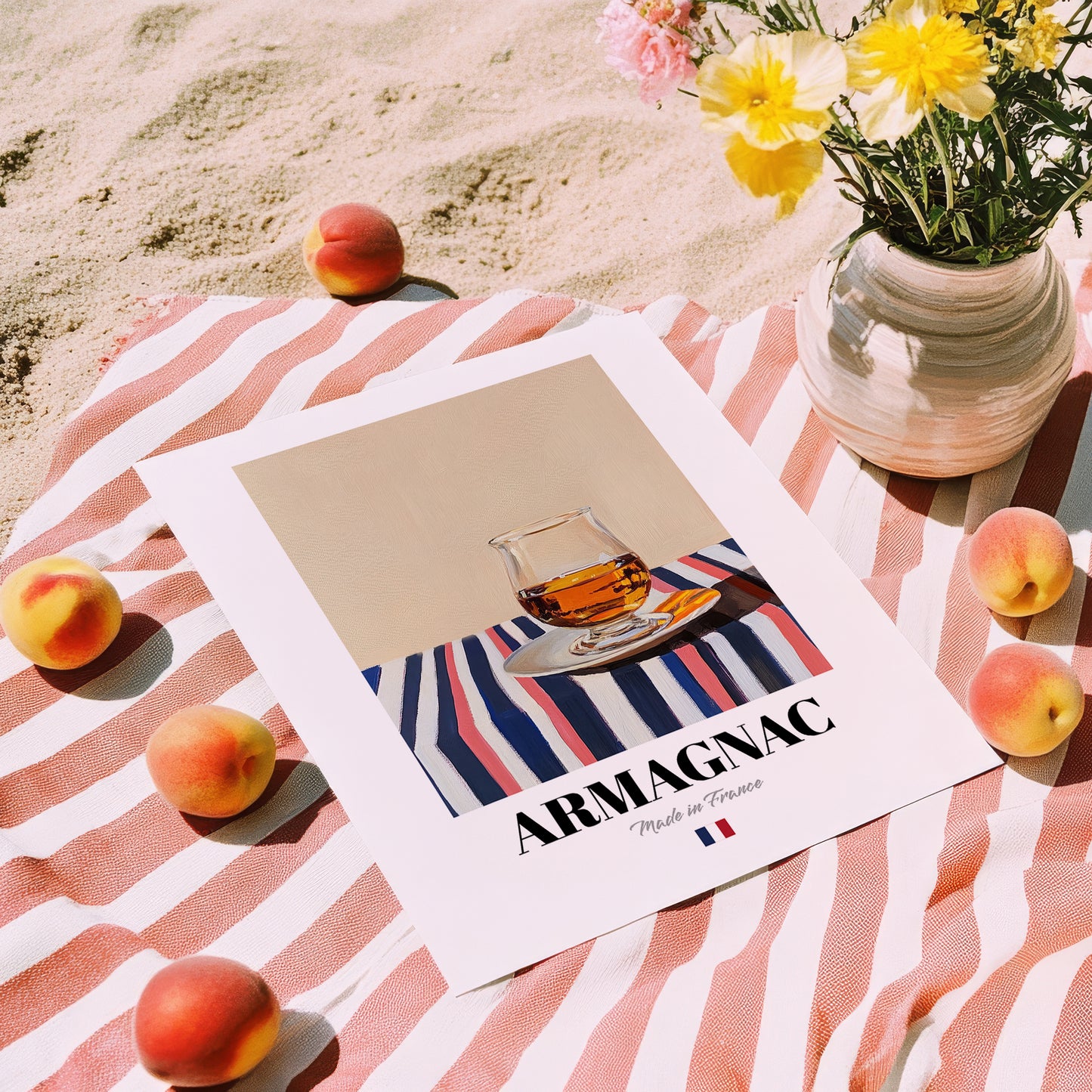 Armagnac – French Spirit Drink, Hotel Lobby Poster, unframed on coastal sand