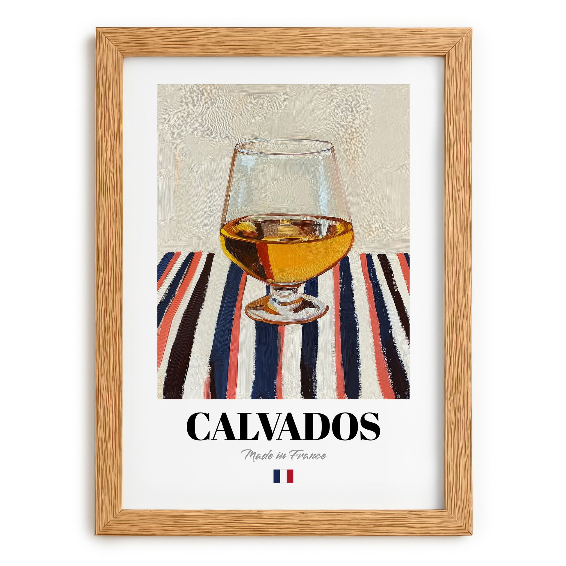 Calvados – French Spirit Drink, Beach Bar Illustration, set in oak frame
