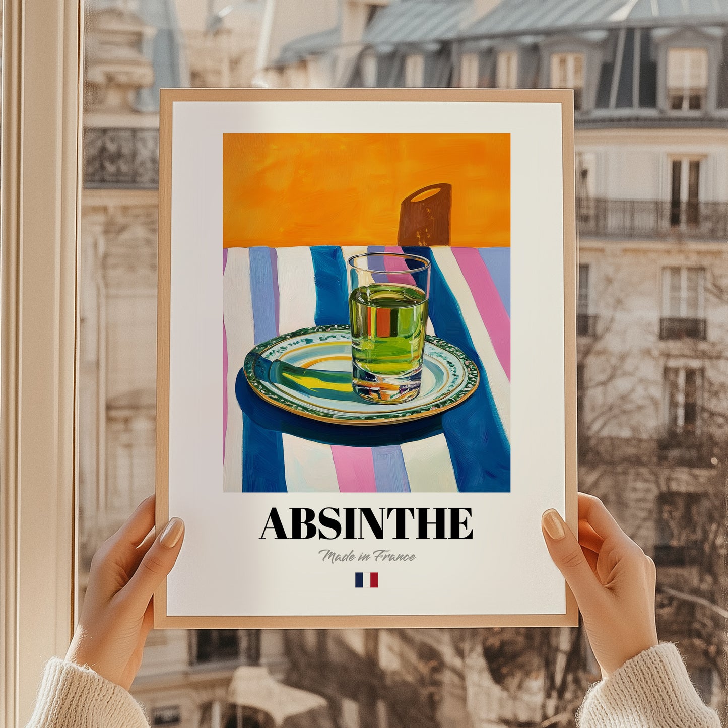 Absinthe – French Spirit Drink, Hotel Lobby Illustration, styled in a charming Paris street view