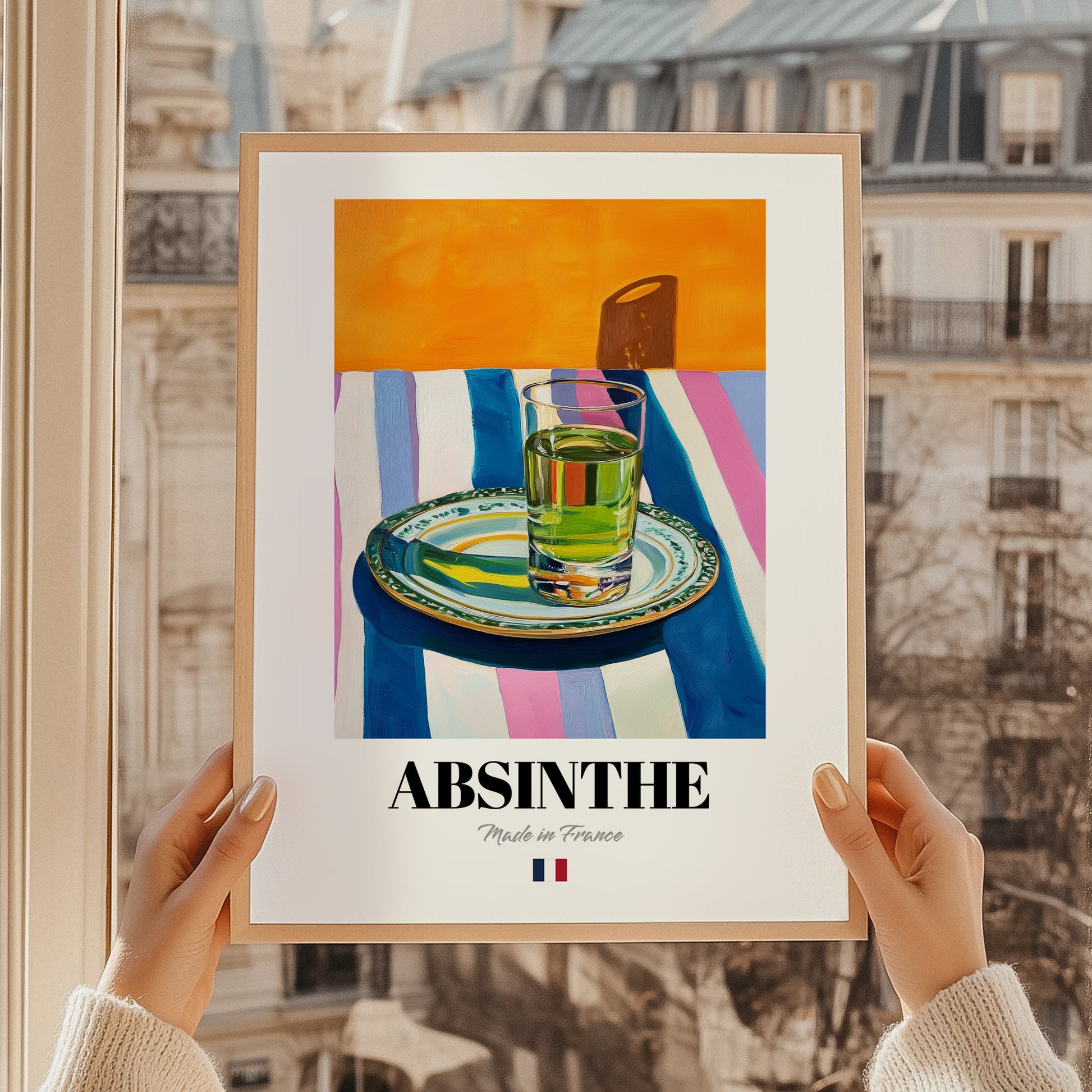 Absinthe – French Spirit Drink, Hotel Lobby Illustration, styled in a charming Paris street view