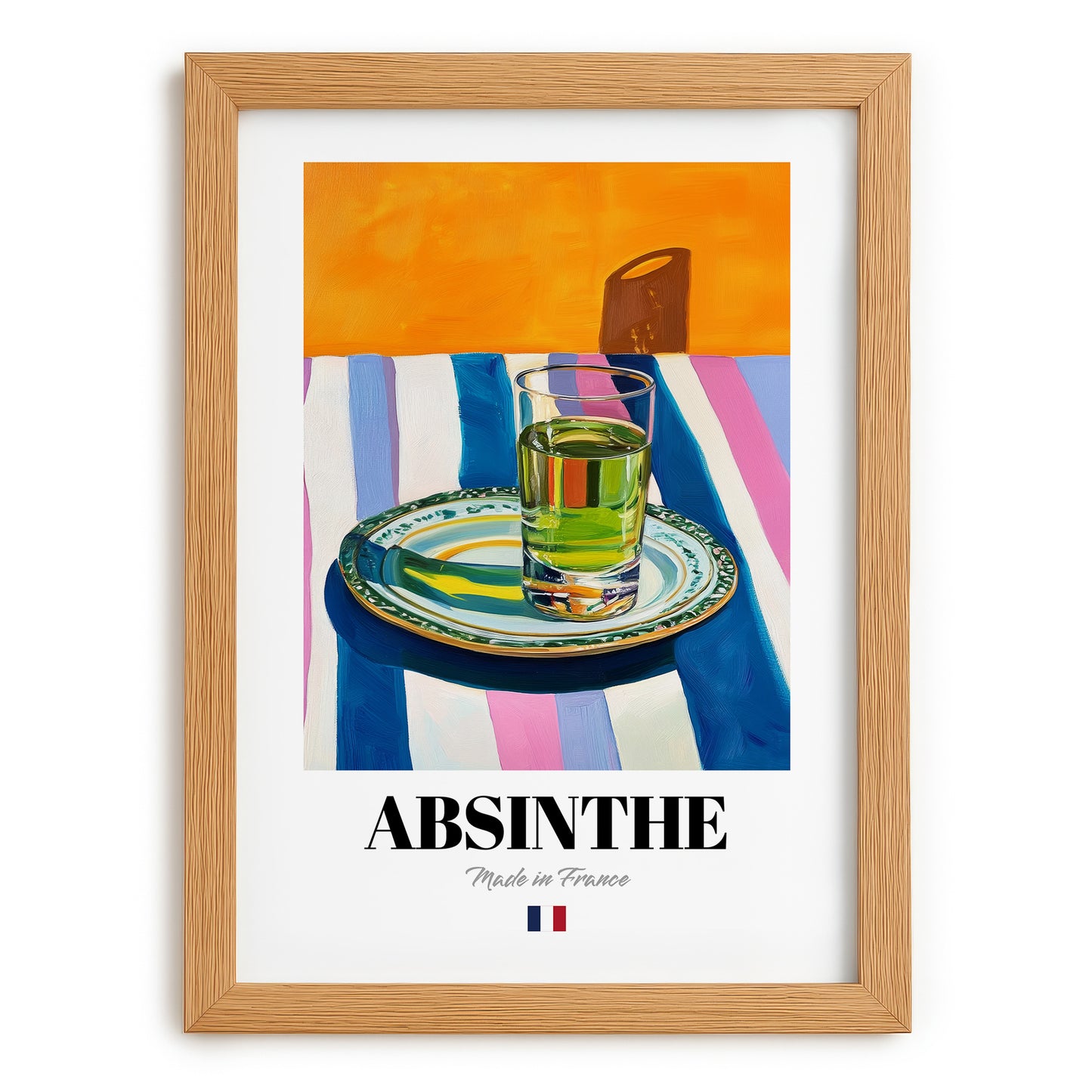 Absinthe – French Spirit Drink, Hotel Lobby Illustration, set in oak frame