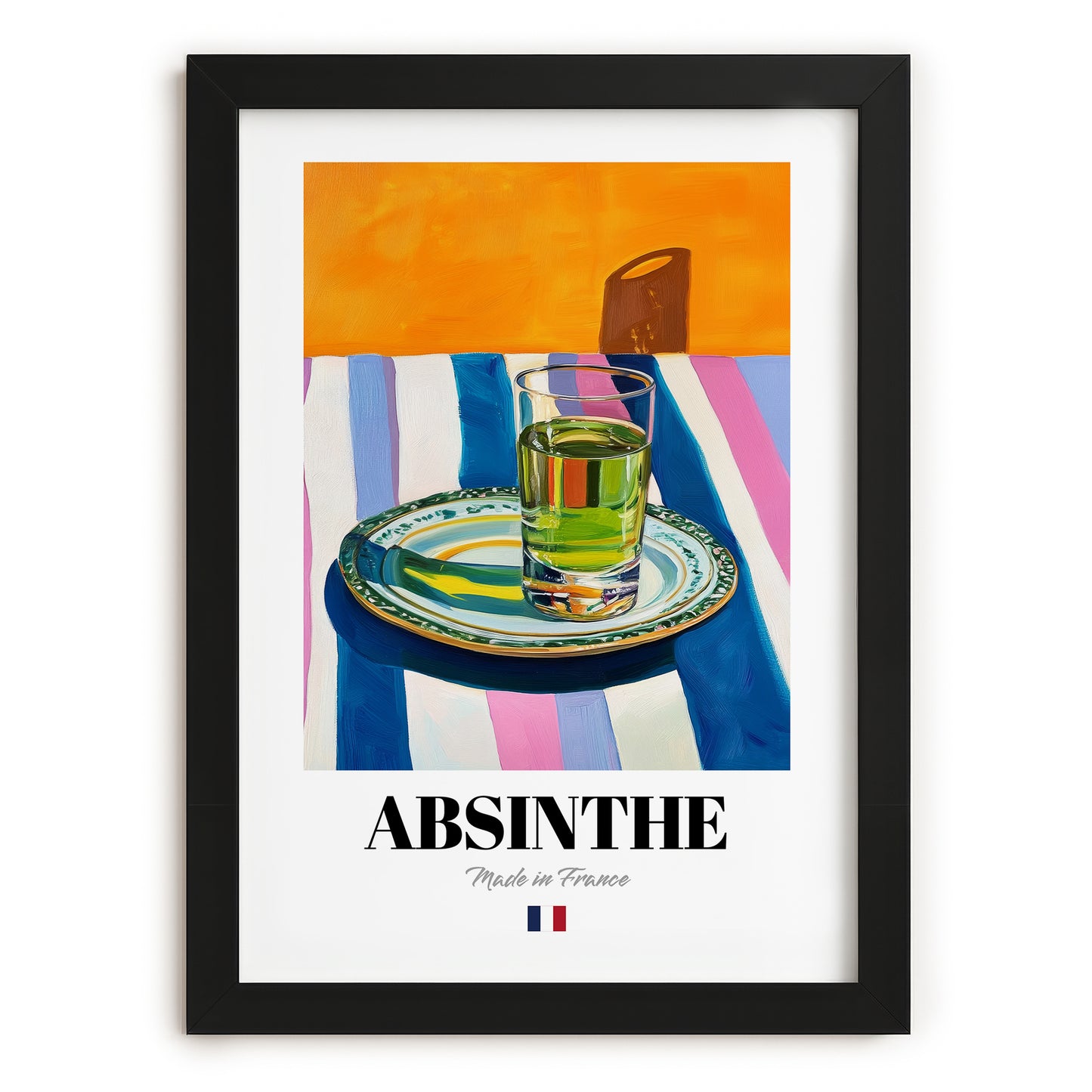 Absinthe – French Spirit Drink, Hotel Lobby Illustration, in sleek black frame