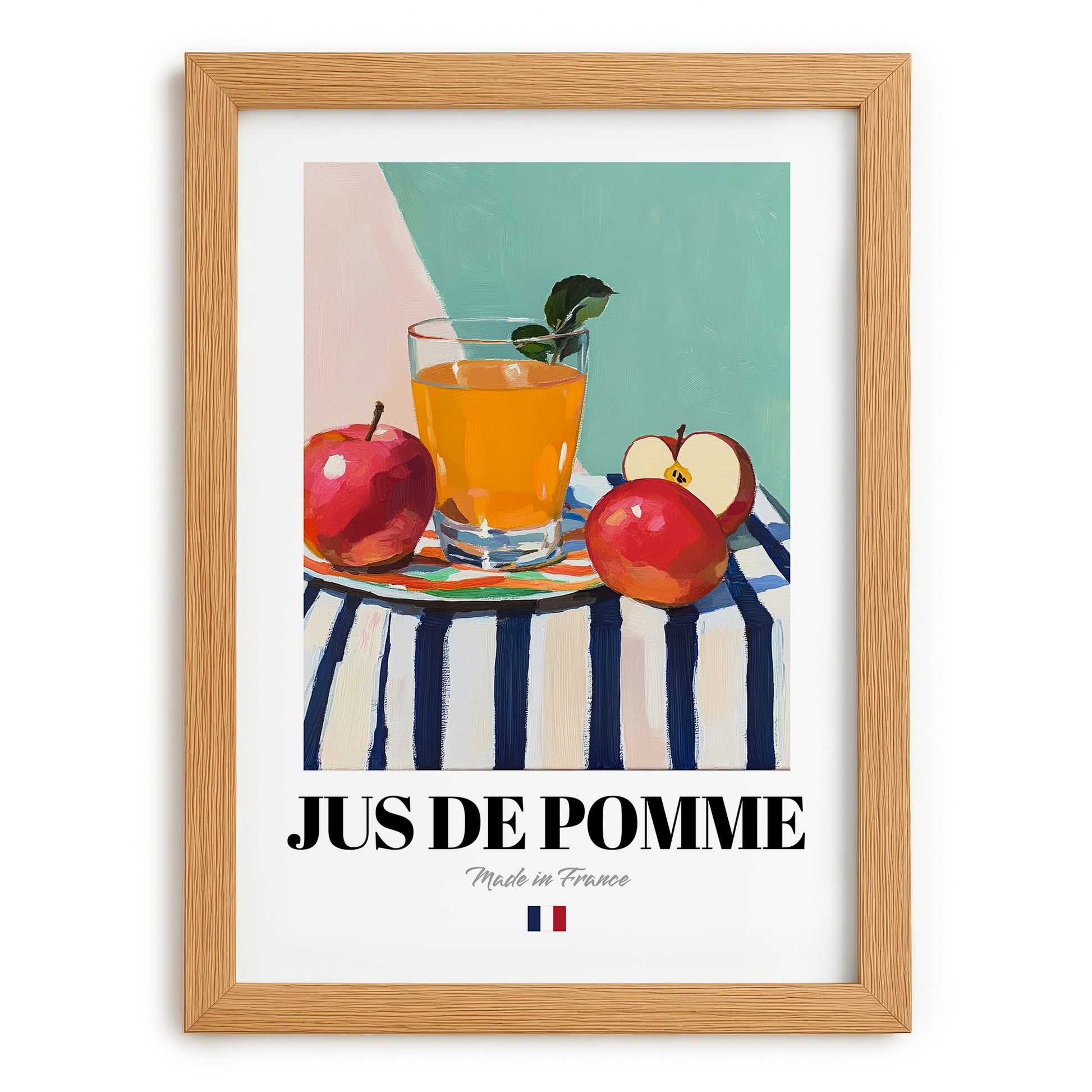 Jus de Pomme – French Beverage Drink, Cocktail Lounge Poster, set in oak frame