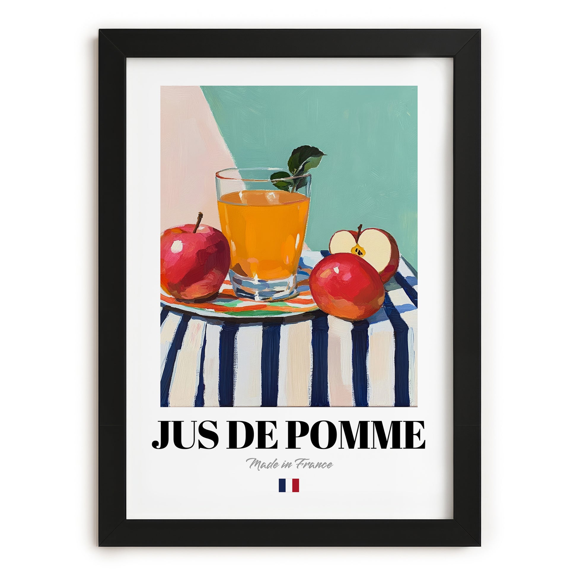 Jus de Pomme – French Beverage Drink, Cocktail Lounge Poster, in sleek black frame