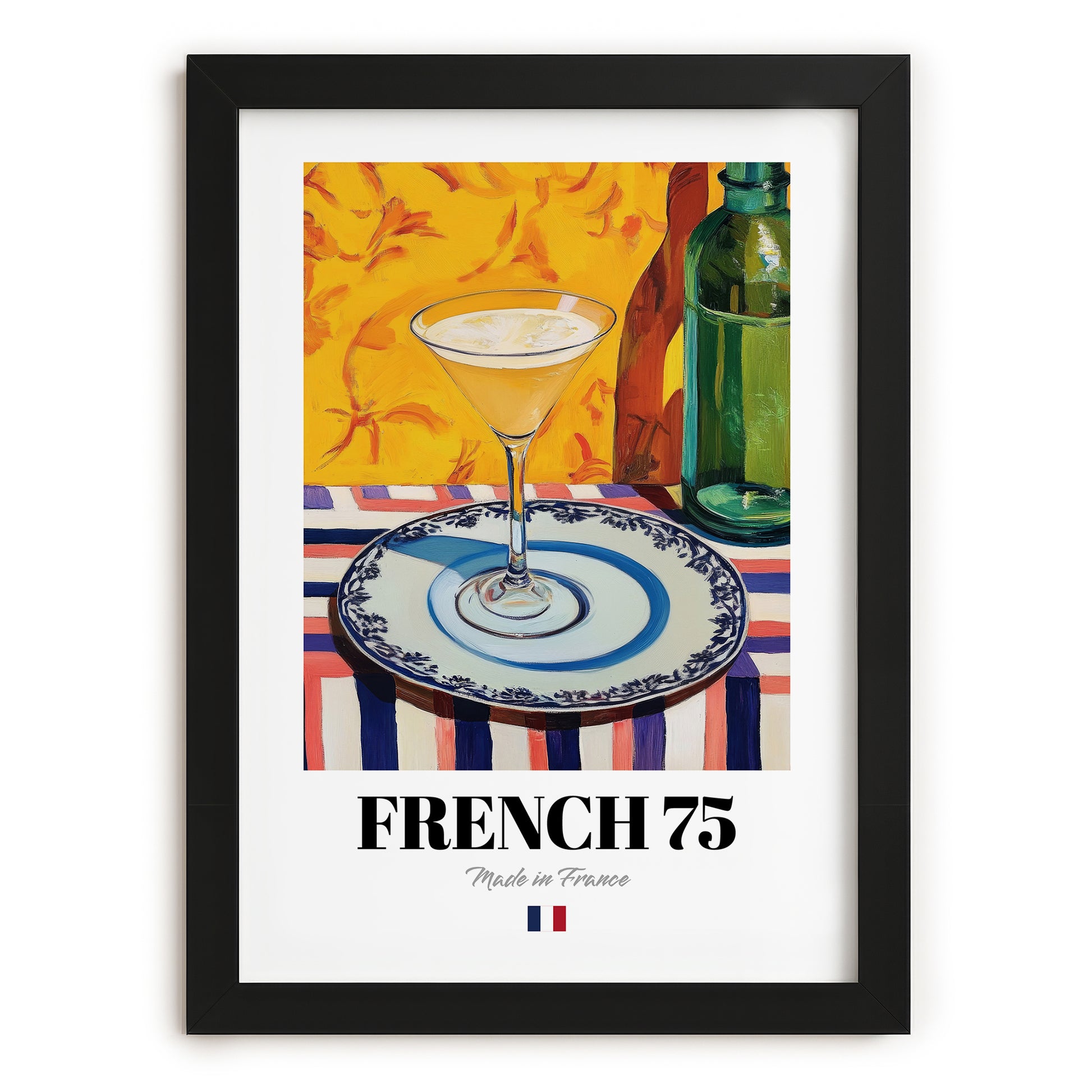French 75 – French Cocktail Drink, Sky Bar Art, in sleek black frame