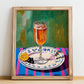 Kir – French Cocktail Drink, Sky Bar Illustration, no-text version framed in wood