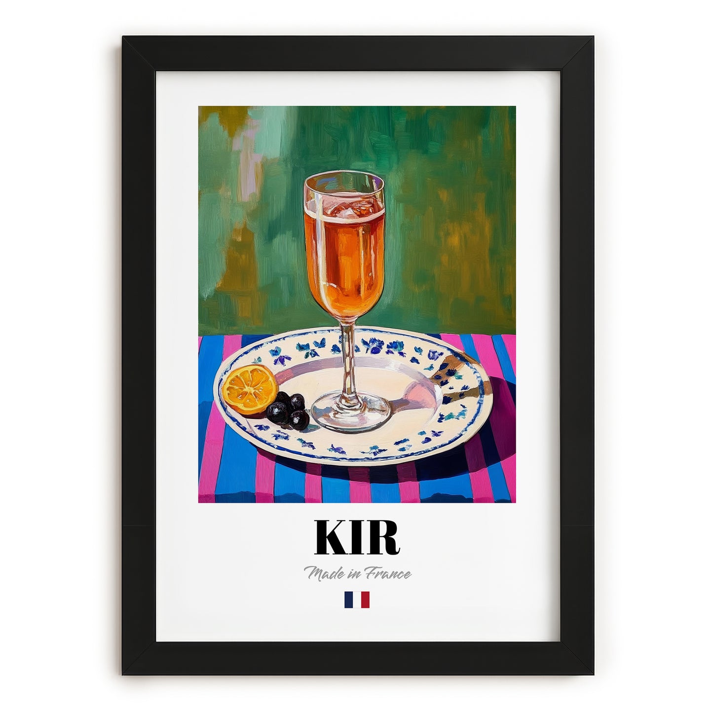 Kir – French Cocktail Drink, Sky Bar Illustration, in sleek black frame