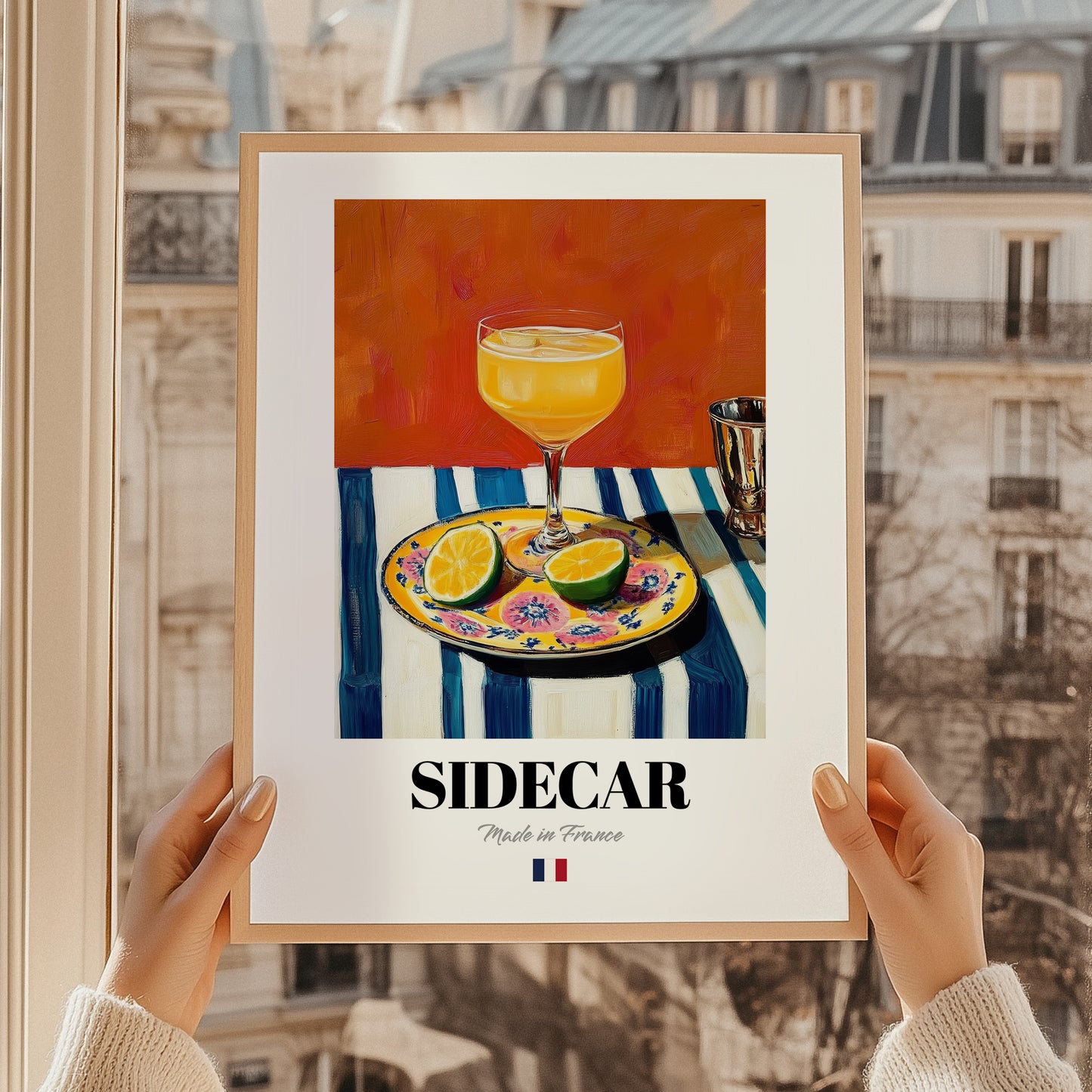 Sidecar – French Cocktail Drink, Sky Bar Poster, styled in a charming Paris street view