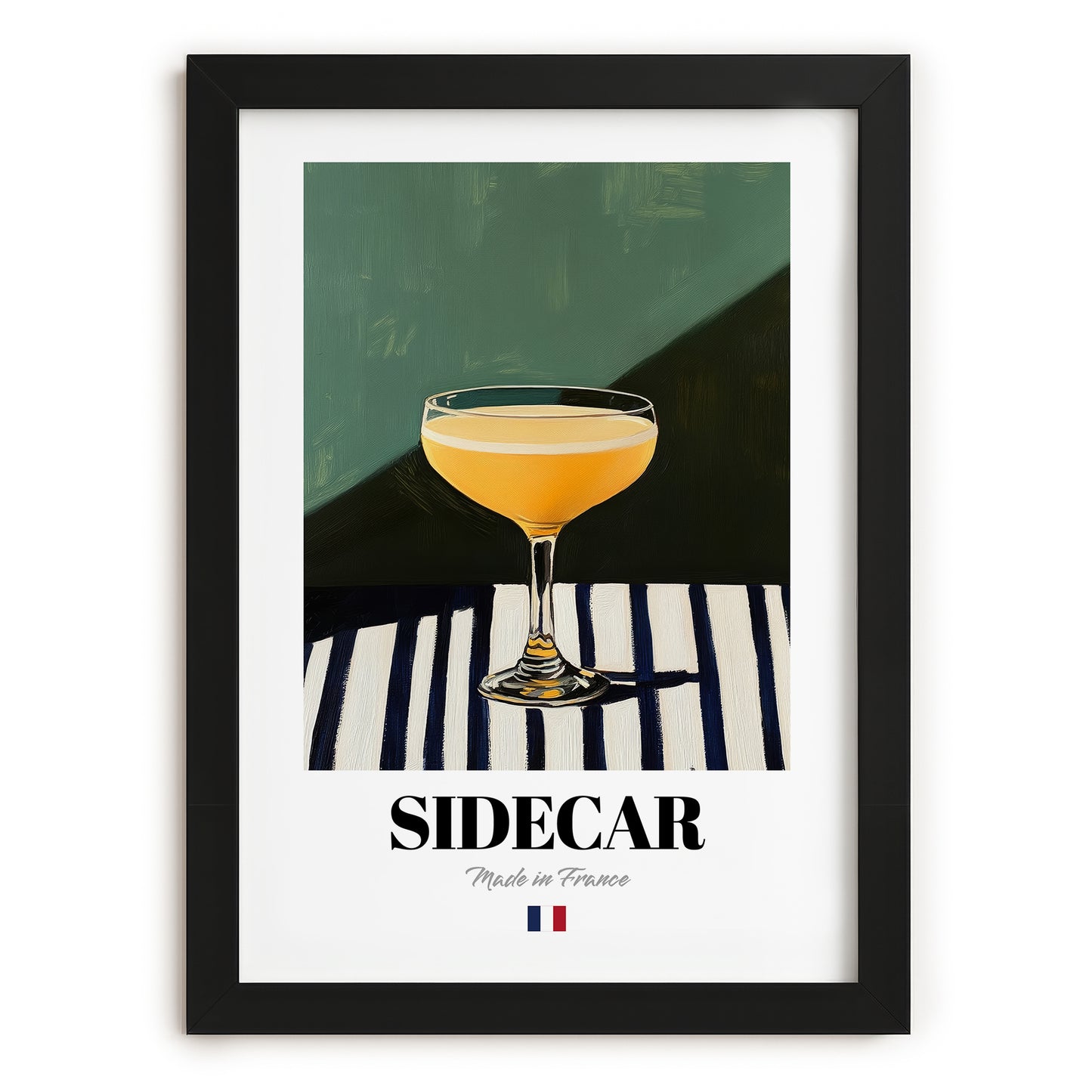 Sidecar – French Cocktail Drink, Cocktail Lounge Wall Art, in sleek black frame