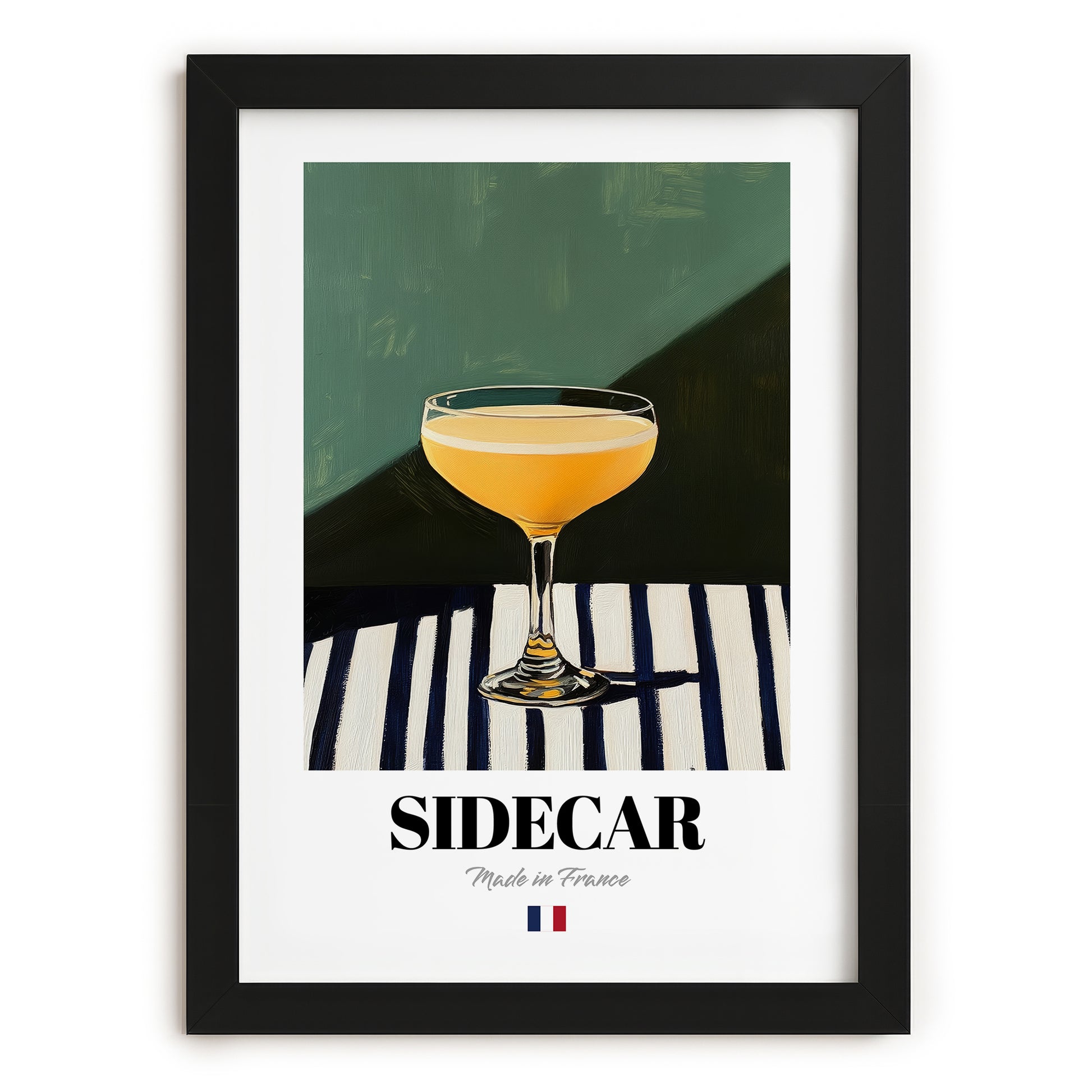 Sidecar – French Cocktail Drink, Cocktail Lounge Wall Art, in sleek black frame