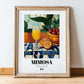 Mimosa – French Cocktail Drink, Beach Bar Wall Art, in wooden frame leaning on the floor