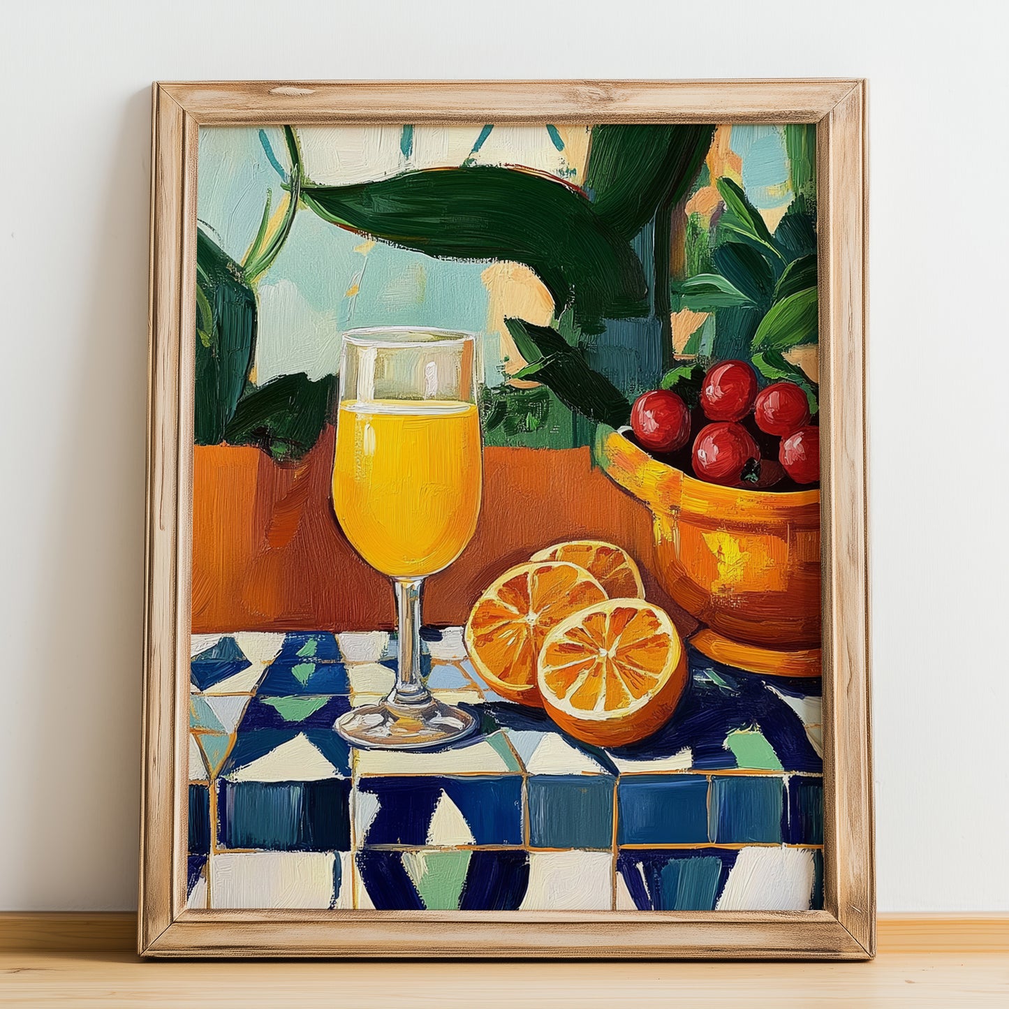 Mimosa – French Cocktail Drink, Beach Bar Wall Art, no-text version framed in wood