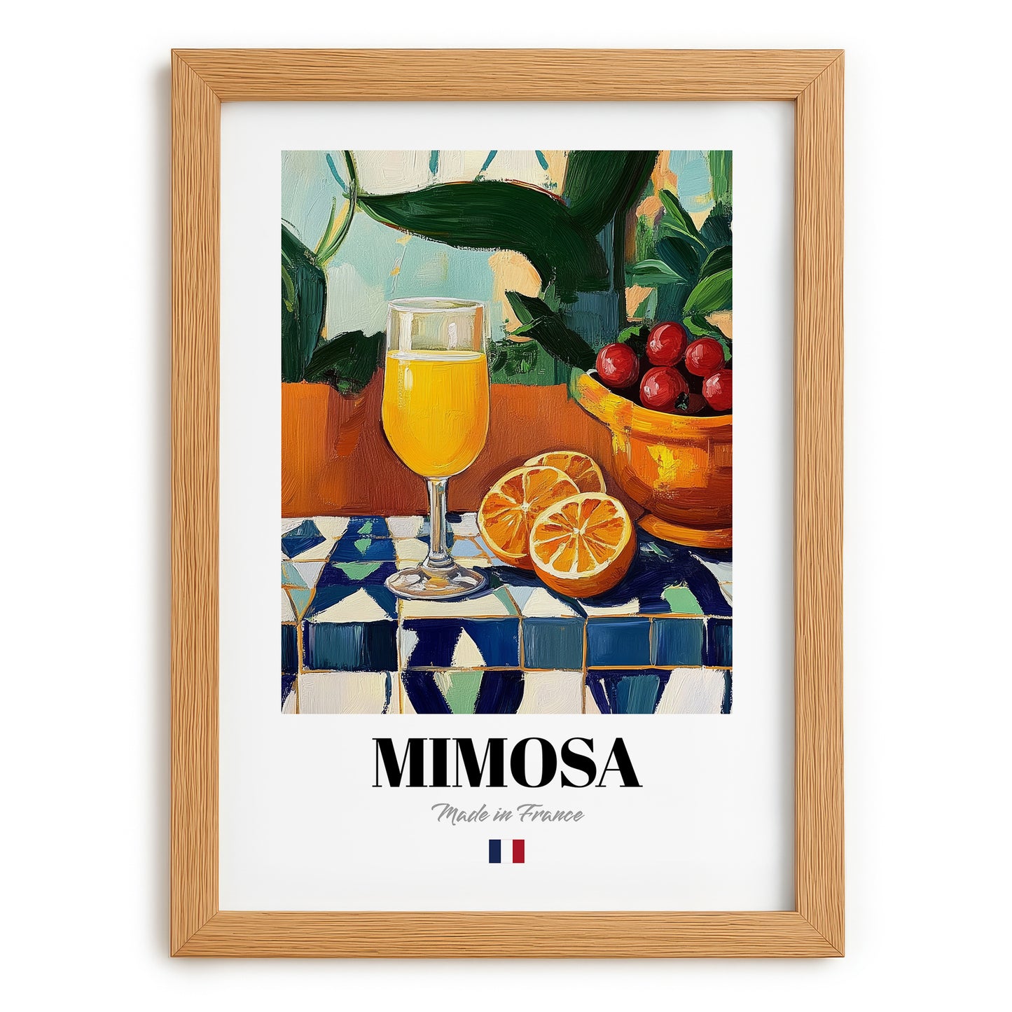 Mimosa – French Cocktail Drink, Beach Bar Wall Art, set in oak frame