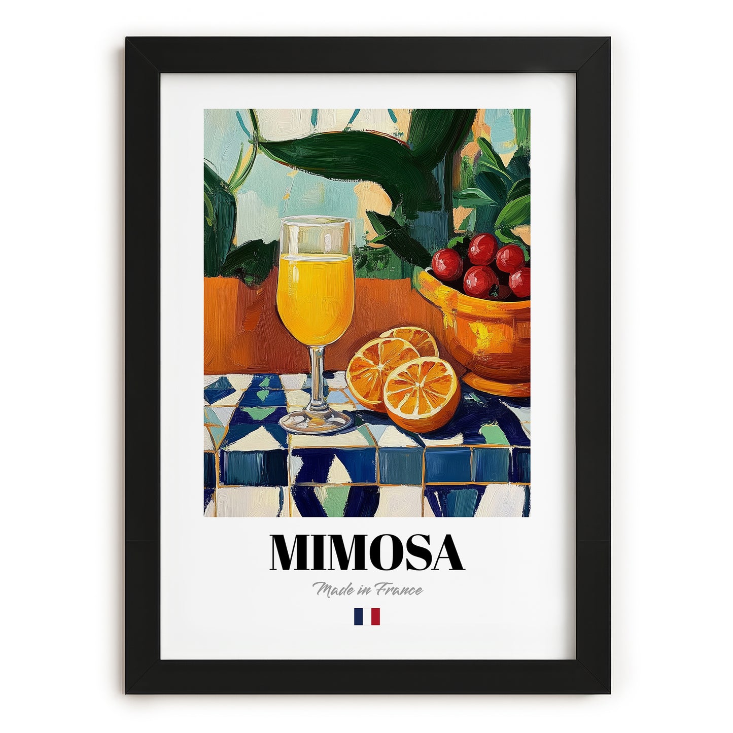 Mimosa – French Cocktail Drink, Beach Bar Wall Art, in sleek black frame