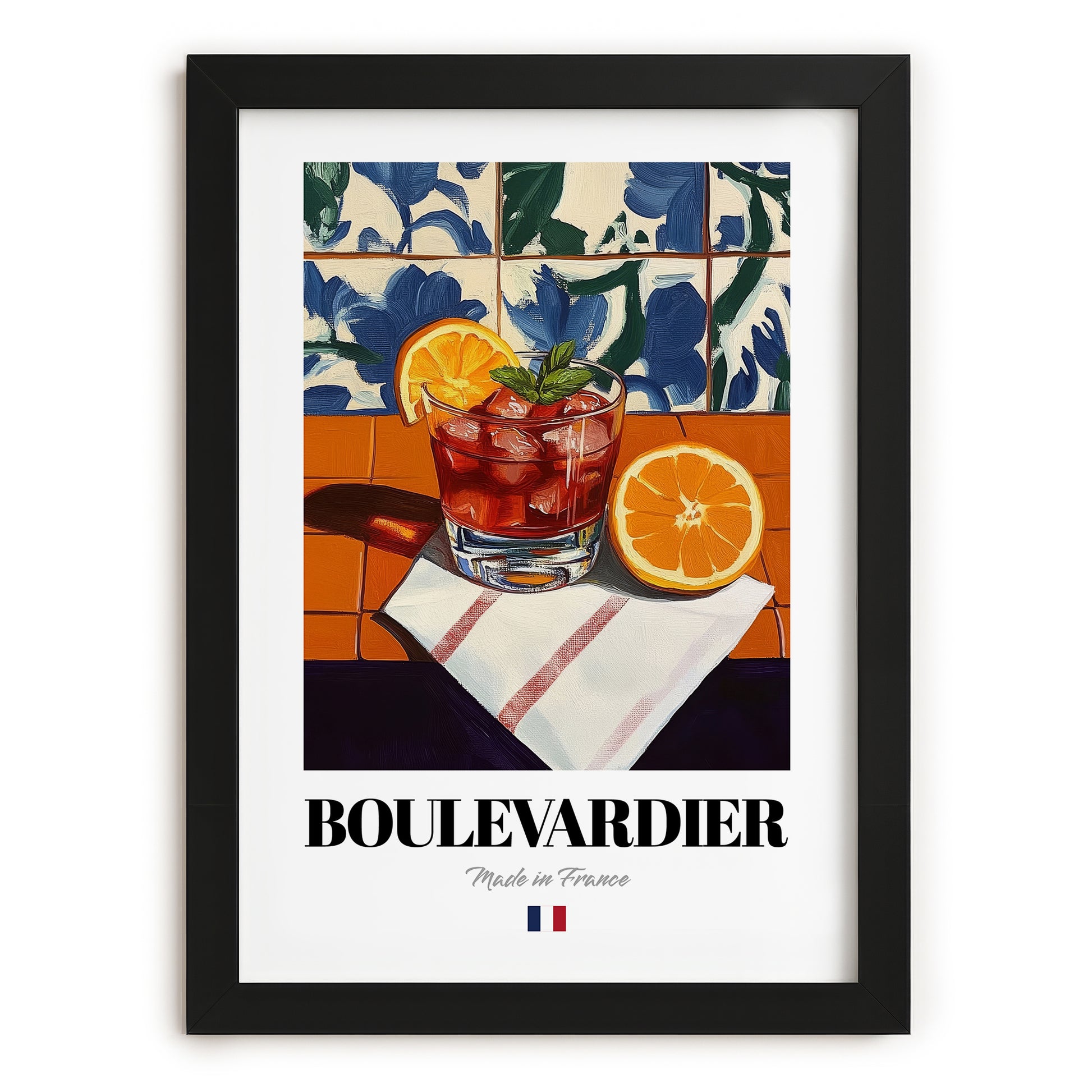 Boulevardier – French Cocktail Drink, Speakeasy Print, in sleek black frame