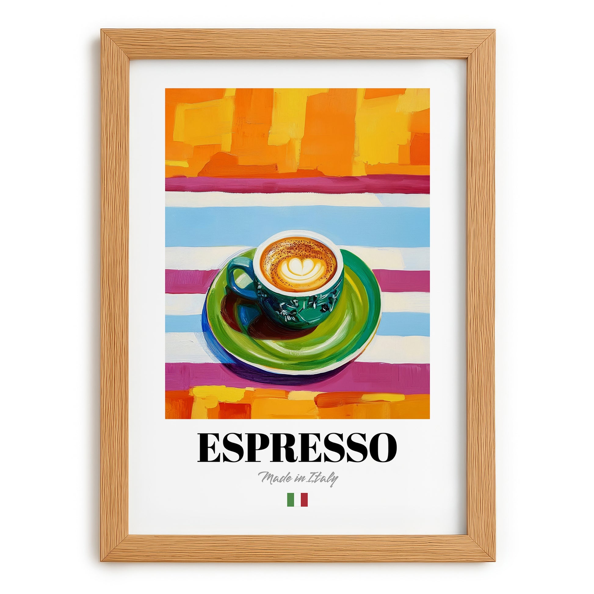 Espresso – Italian Coffee, Café Poster, set in oak frame