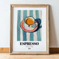 Espresso – Italian Coffee, Café Poster, in wooden frame leaning on the floor