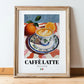 Caffè Latte – Italian Coffee, Espresso Bar Print, in wooden frame leaning on the floor