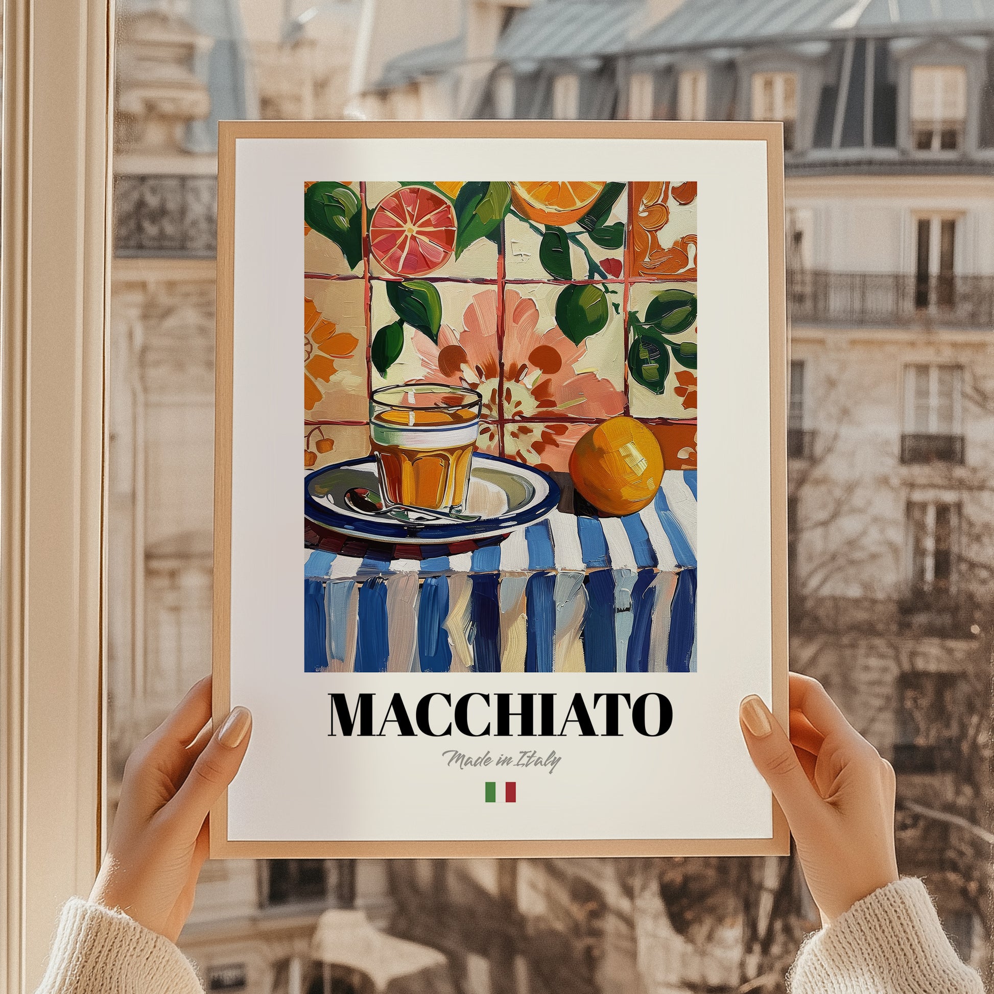 Macchiato – Italian Coffee, Café Print, styled in a charming Paris street view