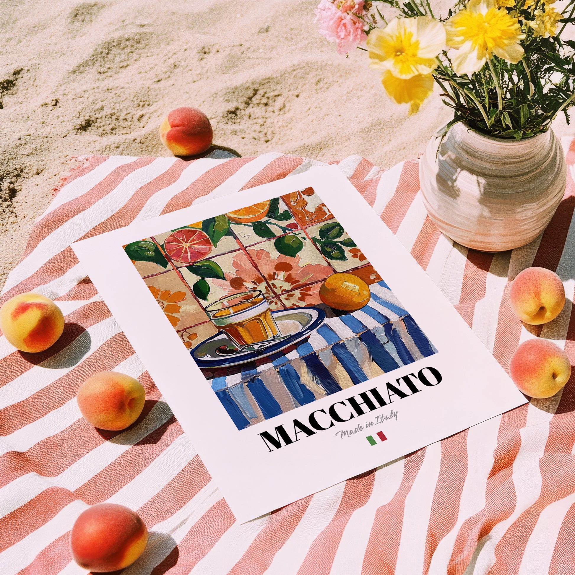 Macchiato – Italian Coffee, Café Print, unframed on coastal sand