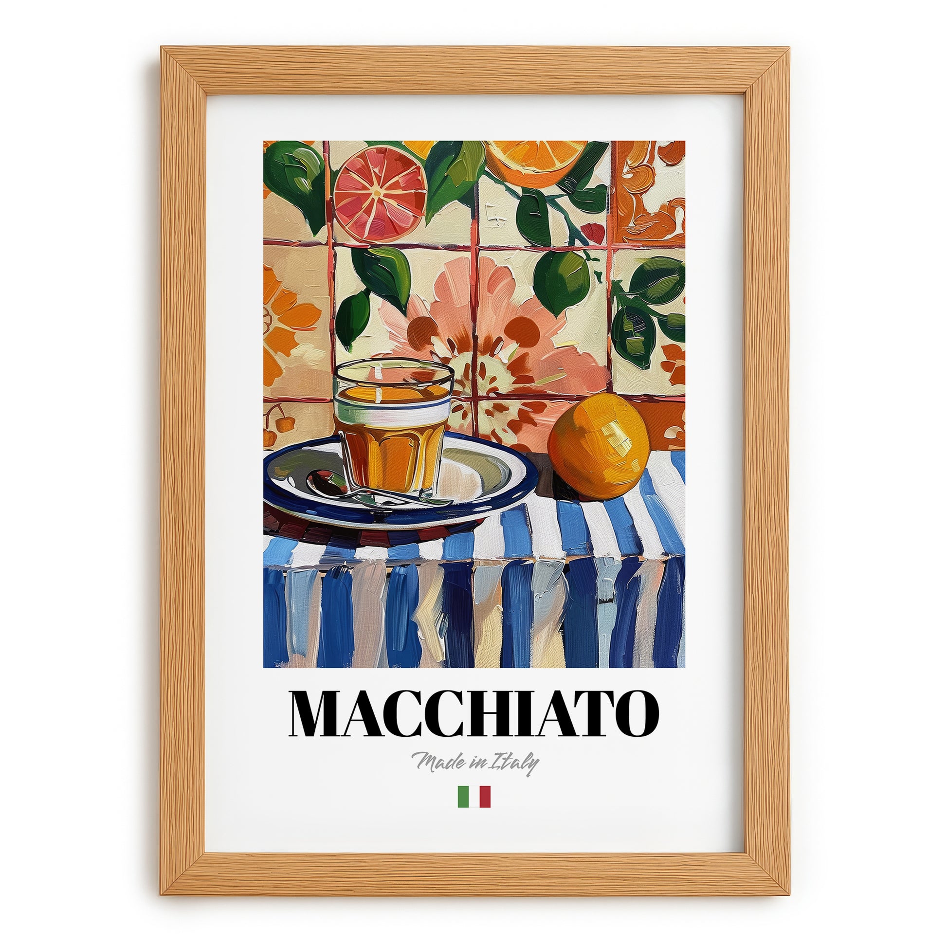 Macchiato – Italian Coffee, Café Print, set in oak frame