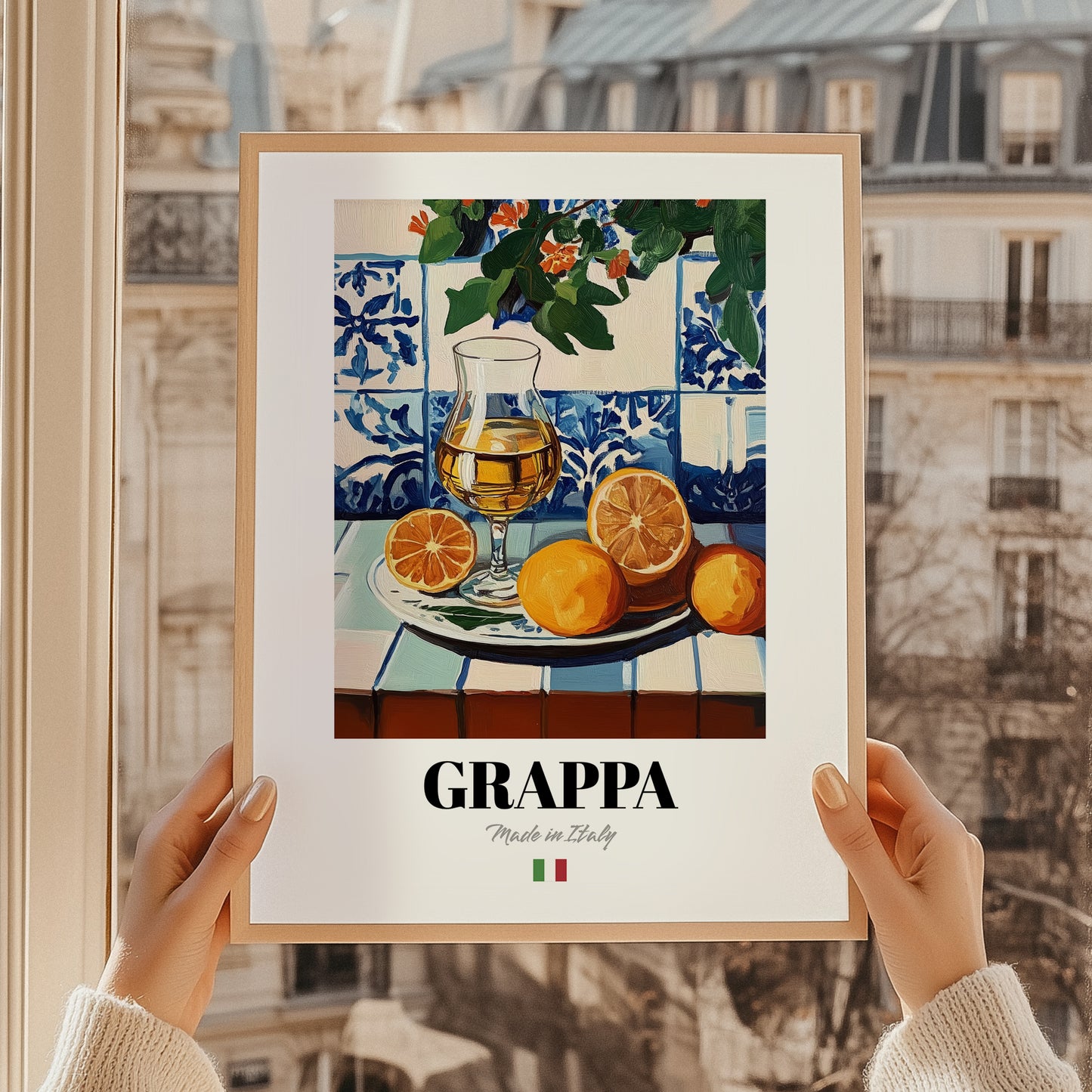 Grappa – Italian Spirit Drink, Cocktail Lounge Wall Art, styled in a charming Paris street view
