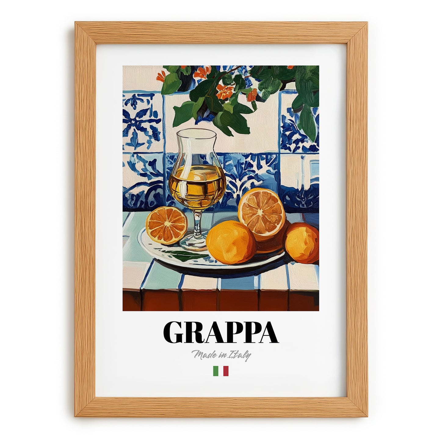 Grappa – Italian Spirit Drink, Cocktail Lounge Wall Art, set in oak frame