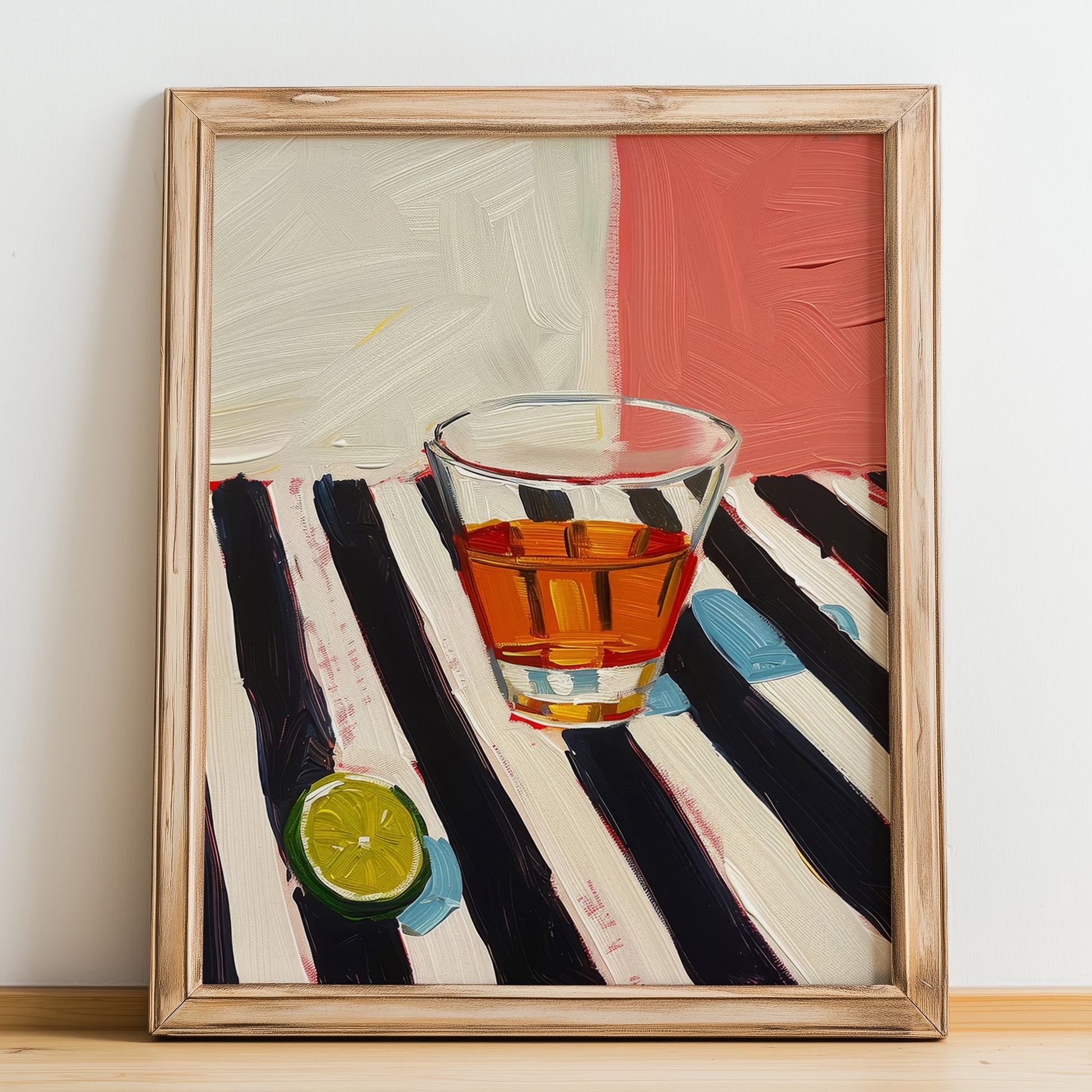 Amaretto – Italian Liqueur Drink, Sky Bar Print, no-text version framed in wood