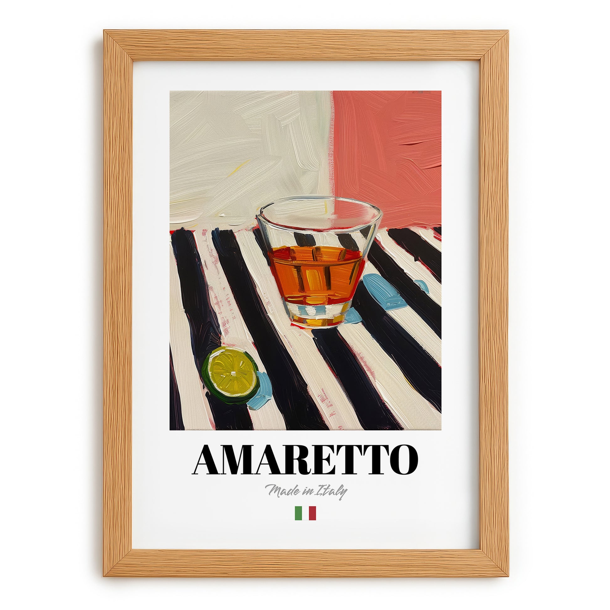 Amaretto – Italian Liqueur Drink, Sky Bar Print, set in oak frame