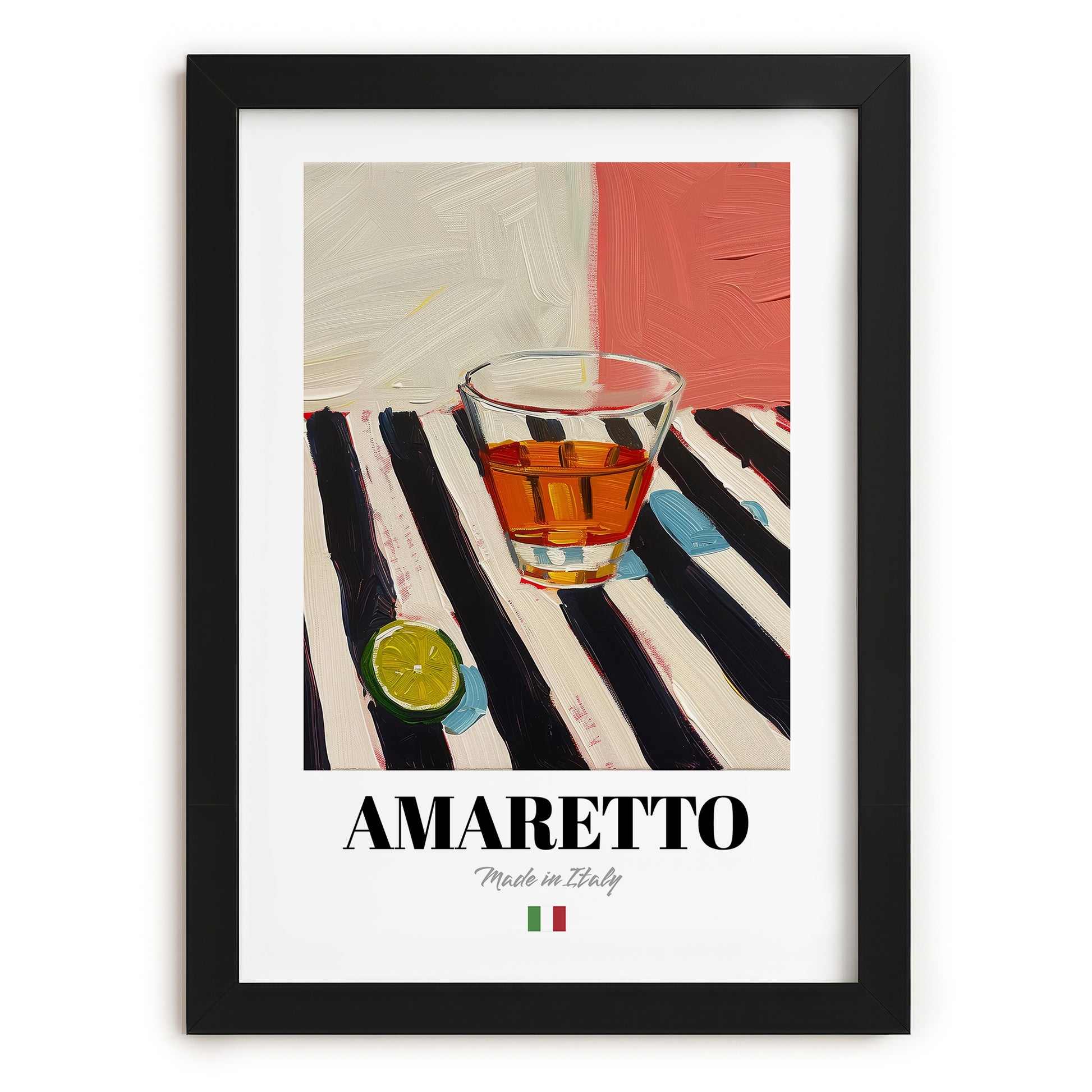 Amaretto – Italian Liqueur Drink, Sky Bar Print, in sleek black frame