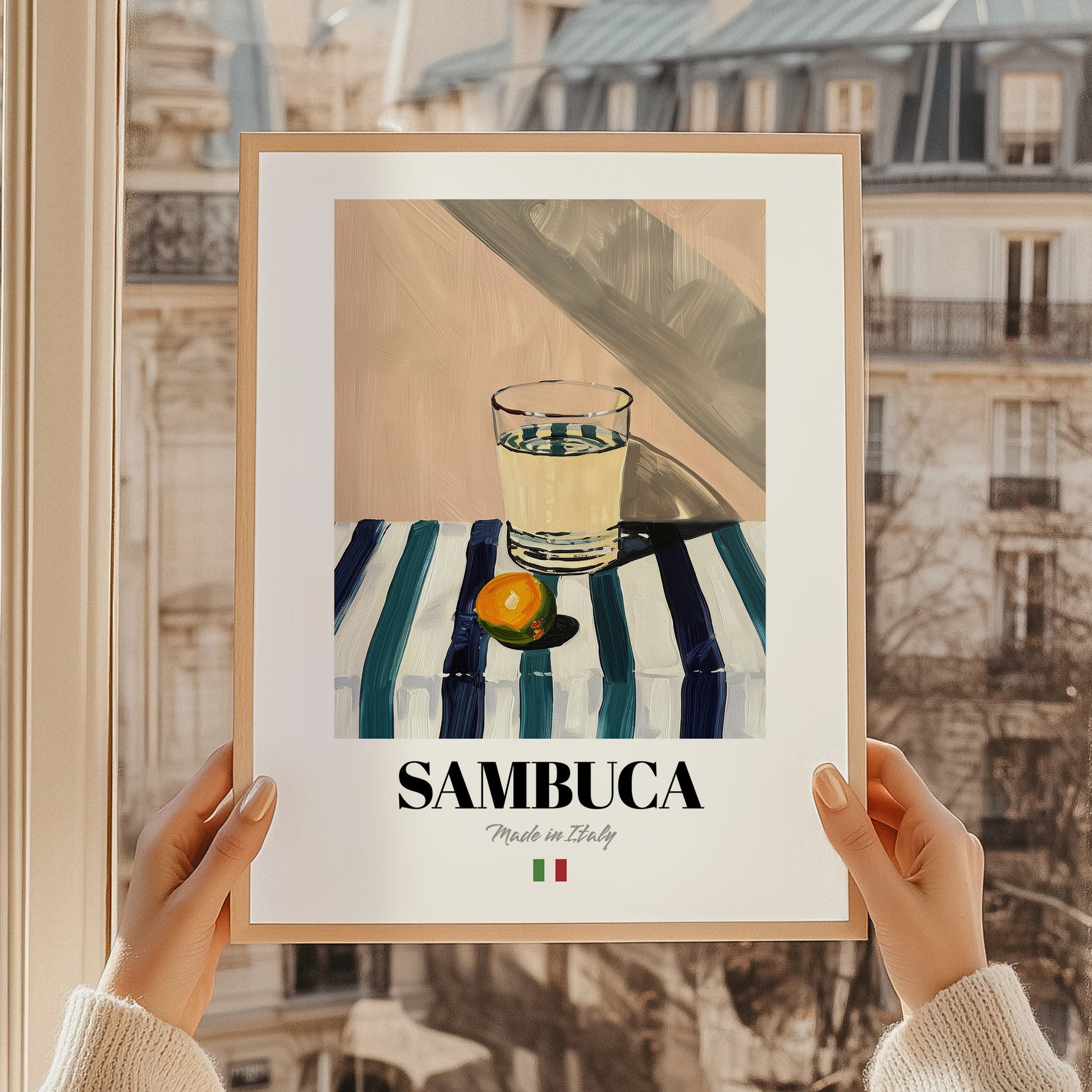 Sambuca – Italian Liqueur Drink, Cocktail Lounge Wall Decor, styled in a charming Paris street view