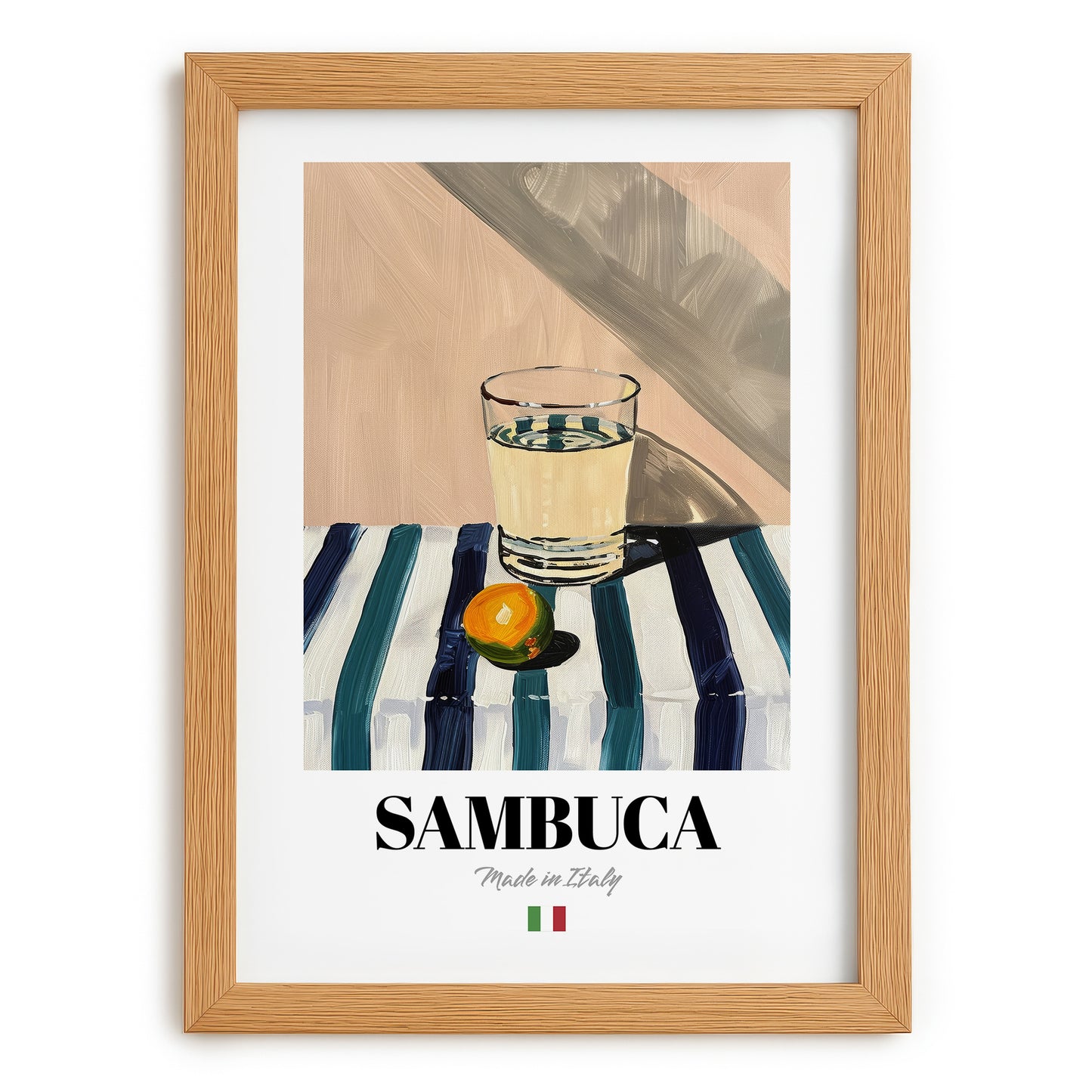 Sambuca – Italian Liqueur Drink, Cocktail Lounge Wall Decor, set in oak frame