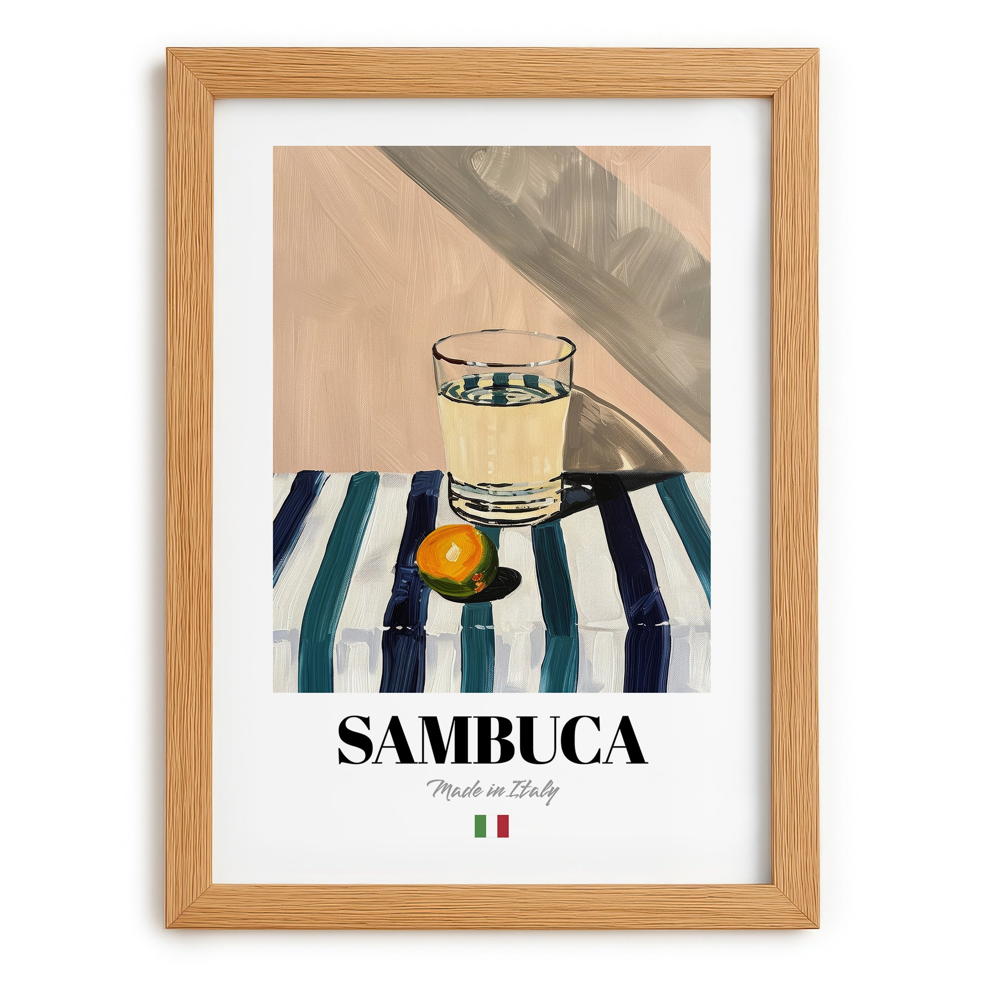 Sambuca – Italian Liqueur Drink, Cocktail Lounge Wall Decor, set in oak frame