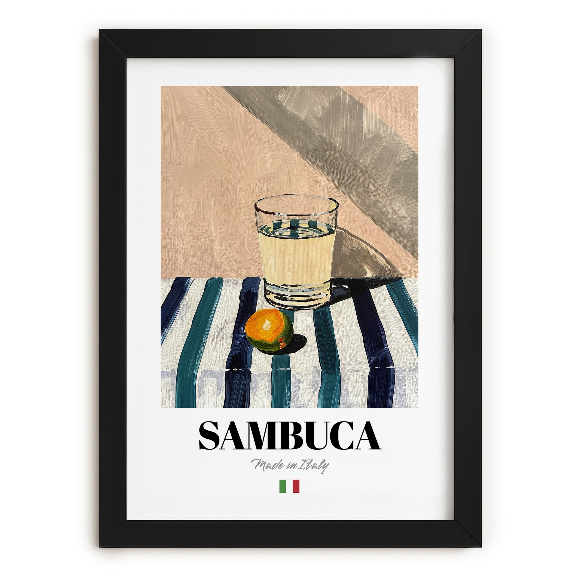 Sambuca – Italian Liqueur Drink, Cocktail Lounge Wall Decor, in sleek black frame