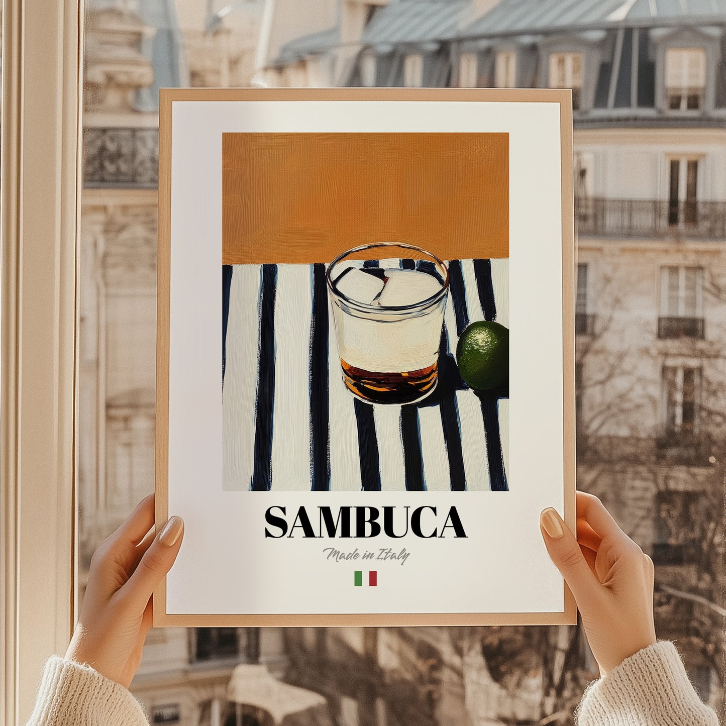 Sambuca – Italian Liqueur Drink, Hotel Lobby Poster, styled in a charming Paris street view
