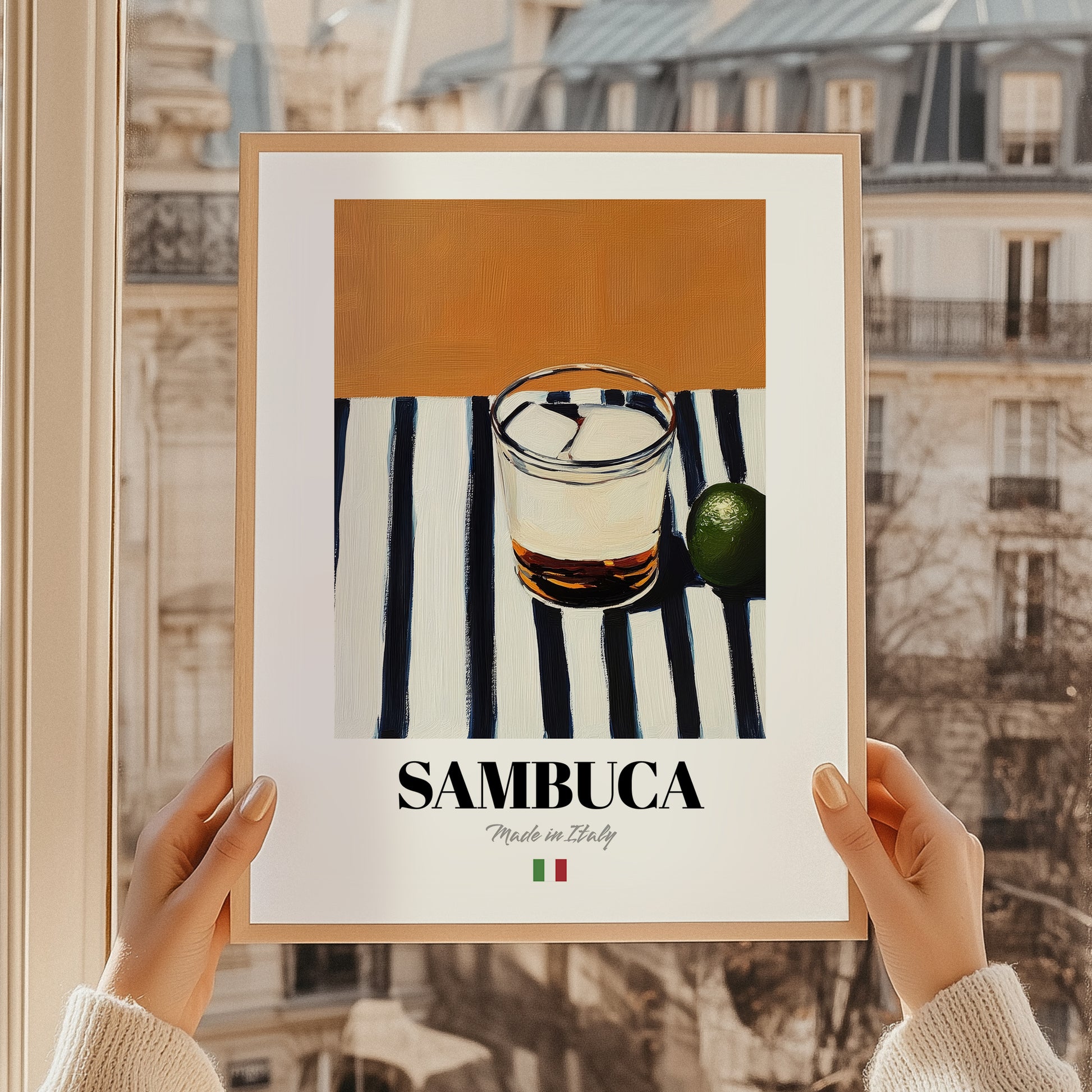 Sambuca – Italian Liqueur Drink, Hotel Lobby Poster, styled in a charming Paris street view