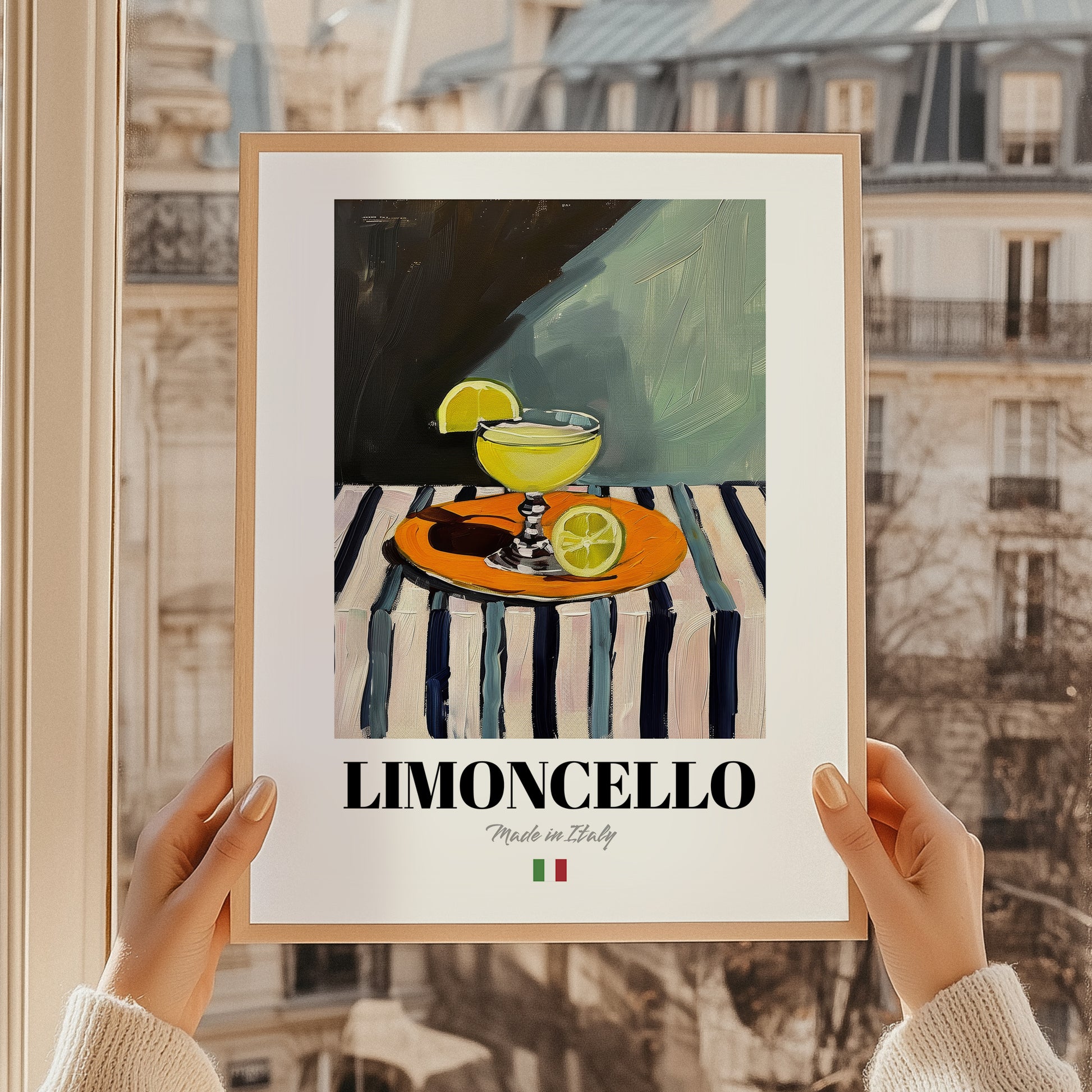 Limoncello – Italian Liqueur Drink, Cocktail Lounge Poster, styled in a charming Paris street view