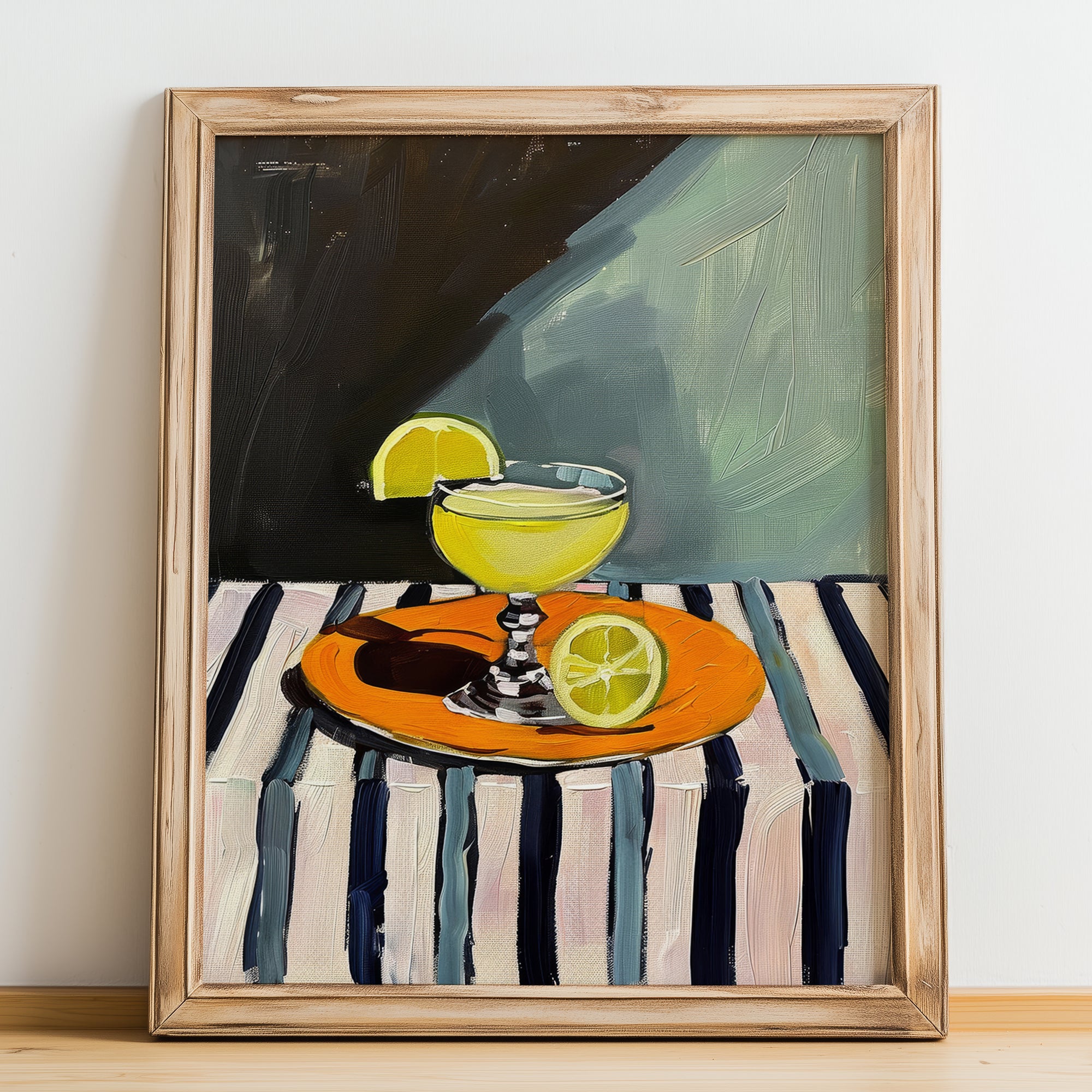 Limoncello – Italian Liqueur Drink, Cocktail Lounge Poster, no-text version framed in wood