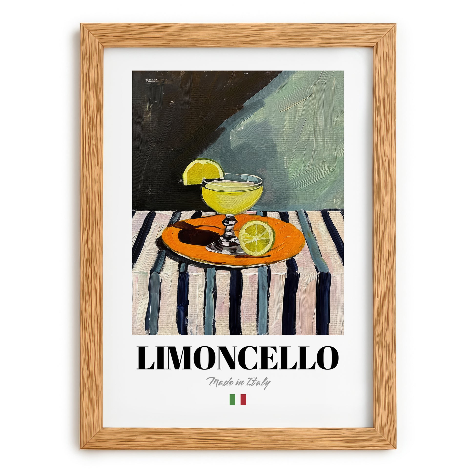 Limoncello – Italian Liqueur Drink, Cocktail Lounge Poster, set in oak frame