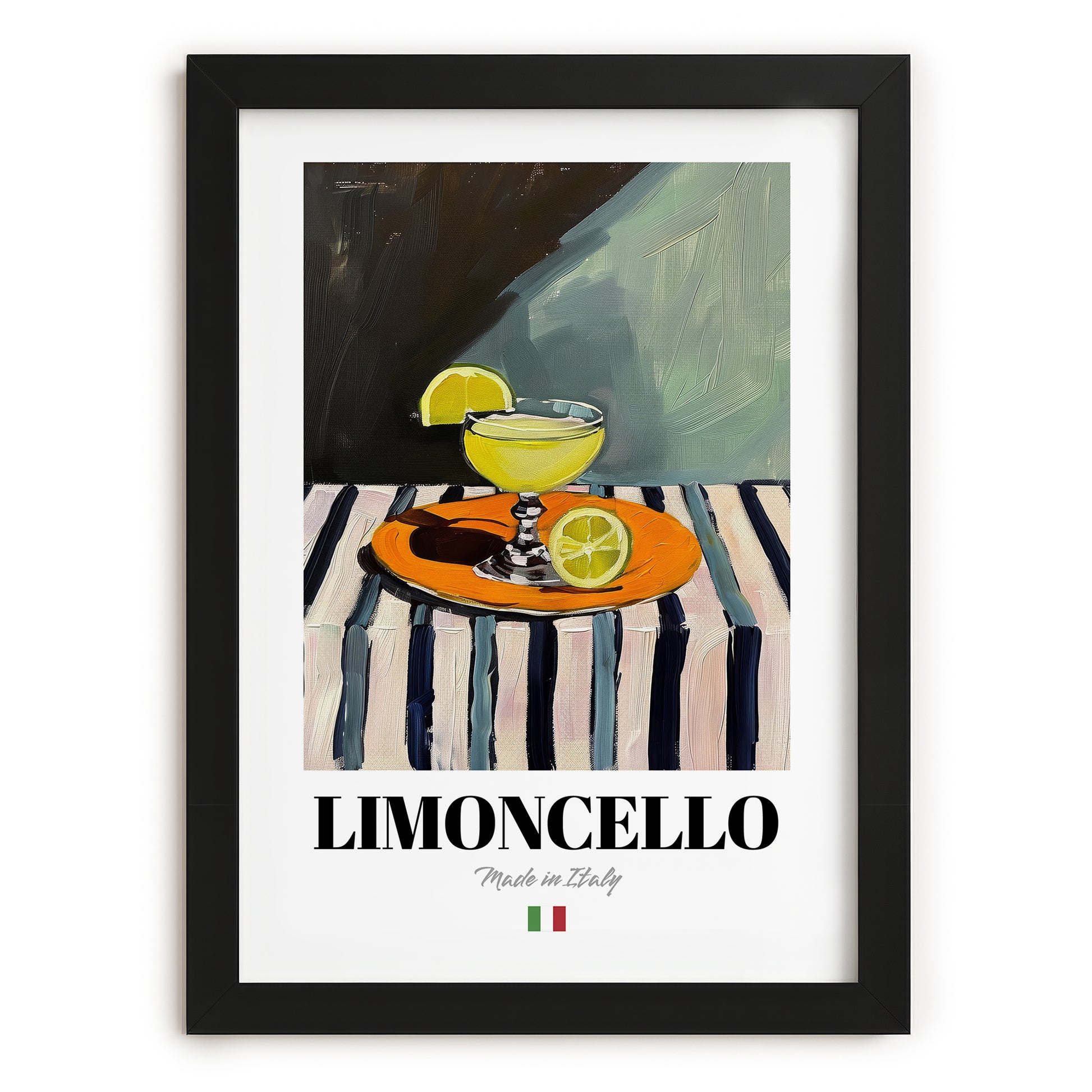 Limoncello – Italian Liqueur Drink, Cocktail Lounge Poster, in sleek black frame