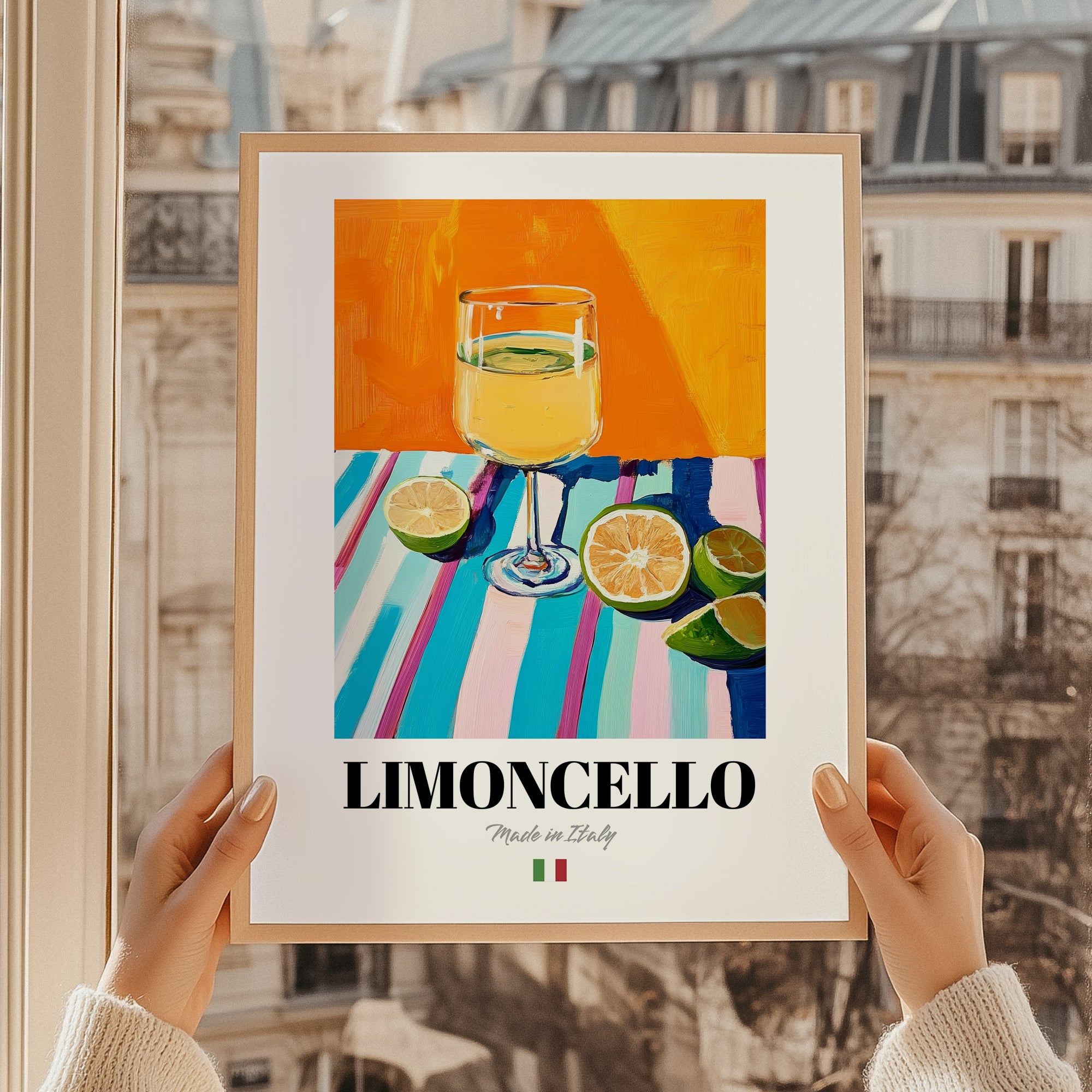 Limoncello – Italian Liqueur Drink, Speakeasy Wall Art, styled in a charming Paris street view