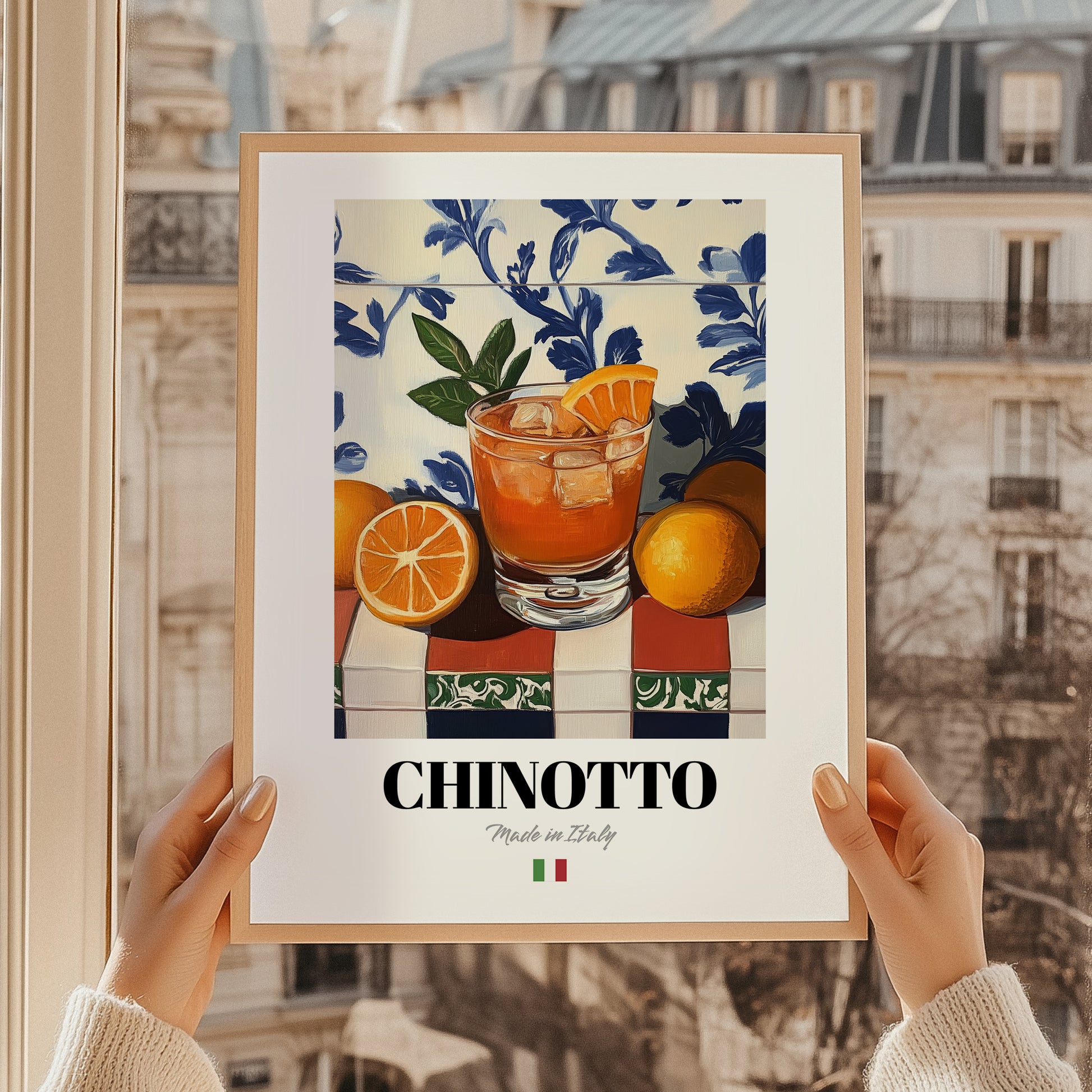 Chinotto – Italian Beverage Drink, Hotel Lobby Poster, styled in a charming Paris street view