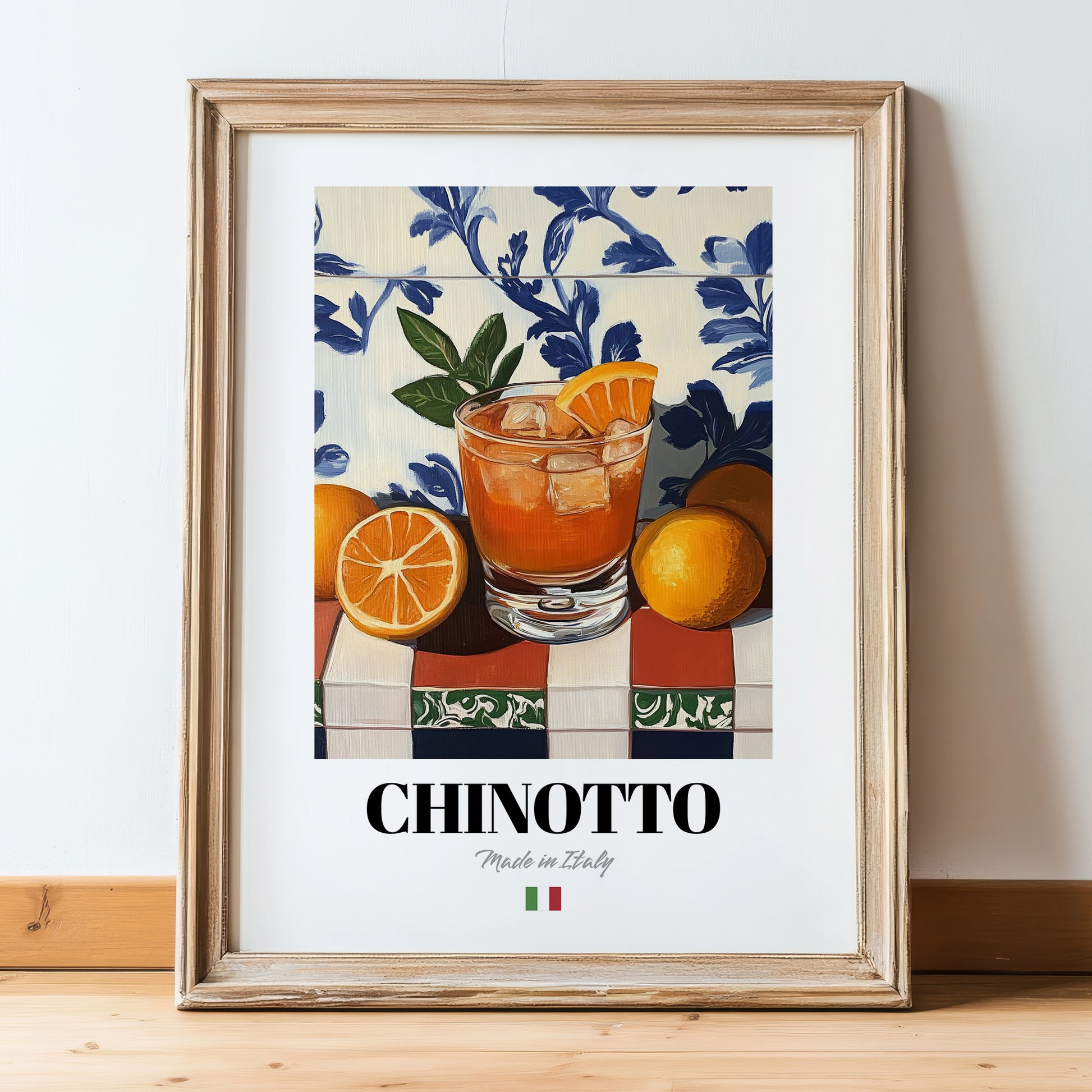 Chinotto – Italian Beverage Drink, Hotel Lobby Poster, in wooden frame leaning on the floor